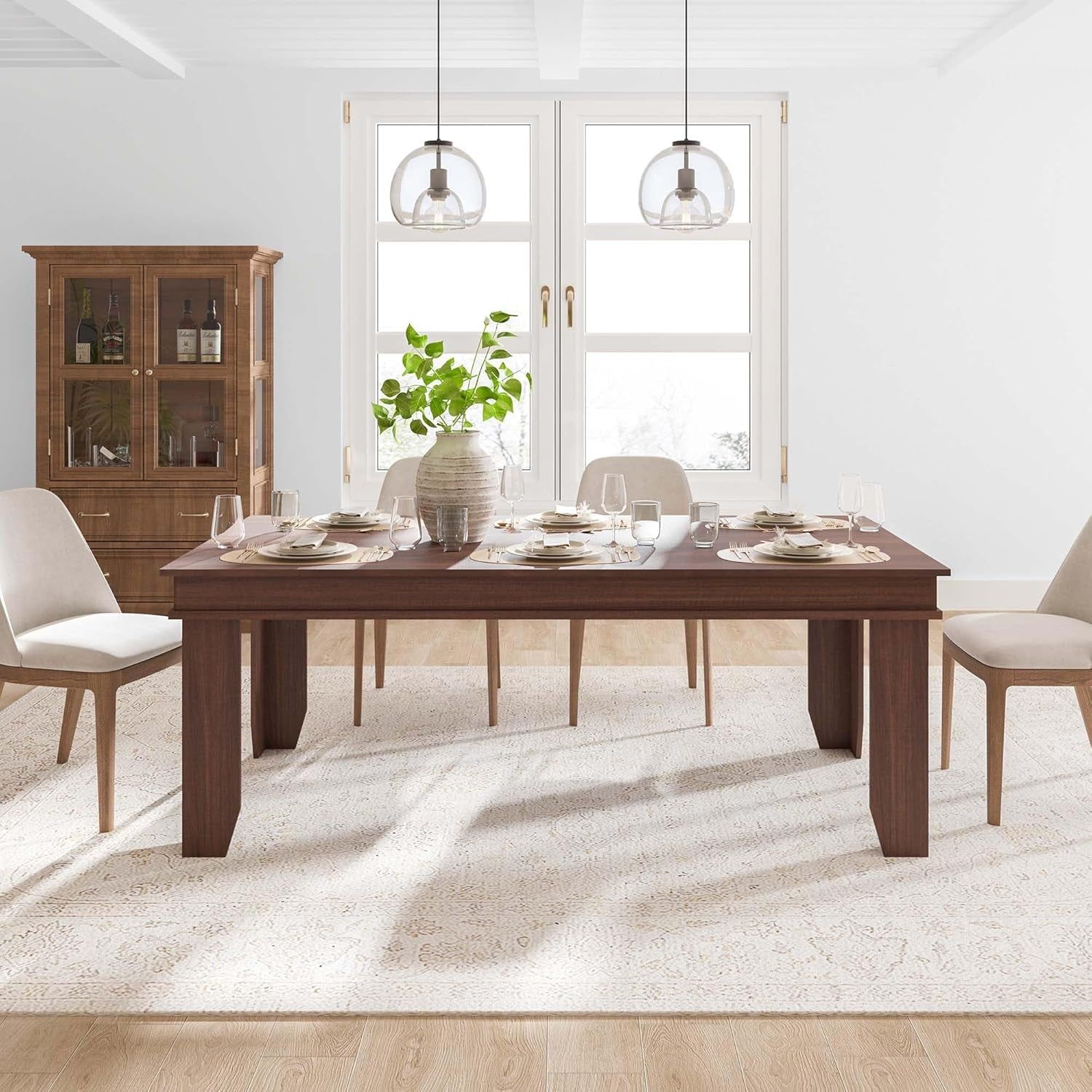 Farmhouse Dining Table for 6~8 People, 70.87&quot; Long Rectangle Dining Table, Wood Kitchen Table with Sturdy Table Leg, Dinner Table, Dining Room Table for Kitchen, Dining Room-Brown