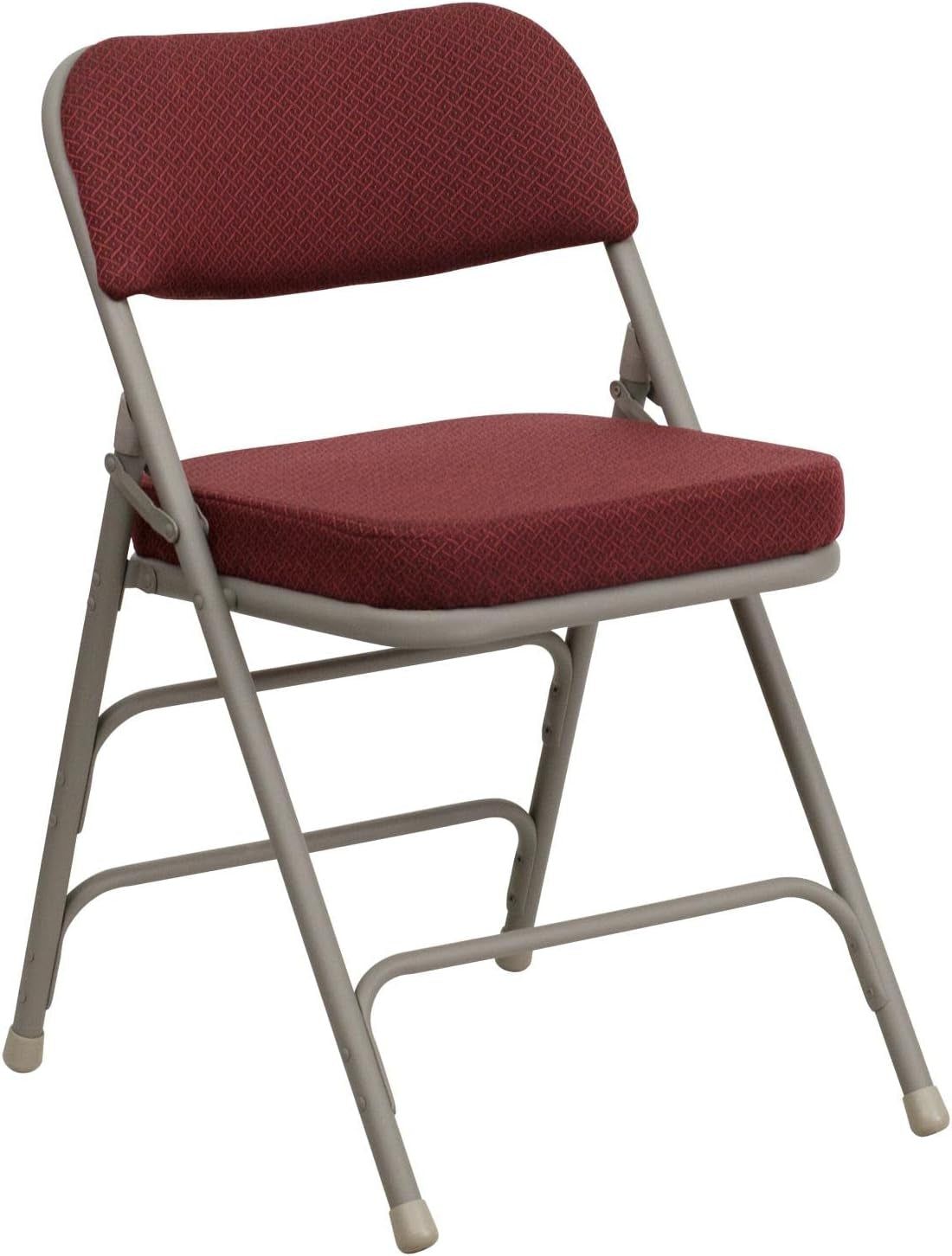 Hercules Series Metal Folding Chairs with Cushioned Seat, Fabric Upholstered Event Chairs with 300-Lb. Static Weight Capacity, Set of 2, Burgundy