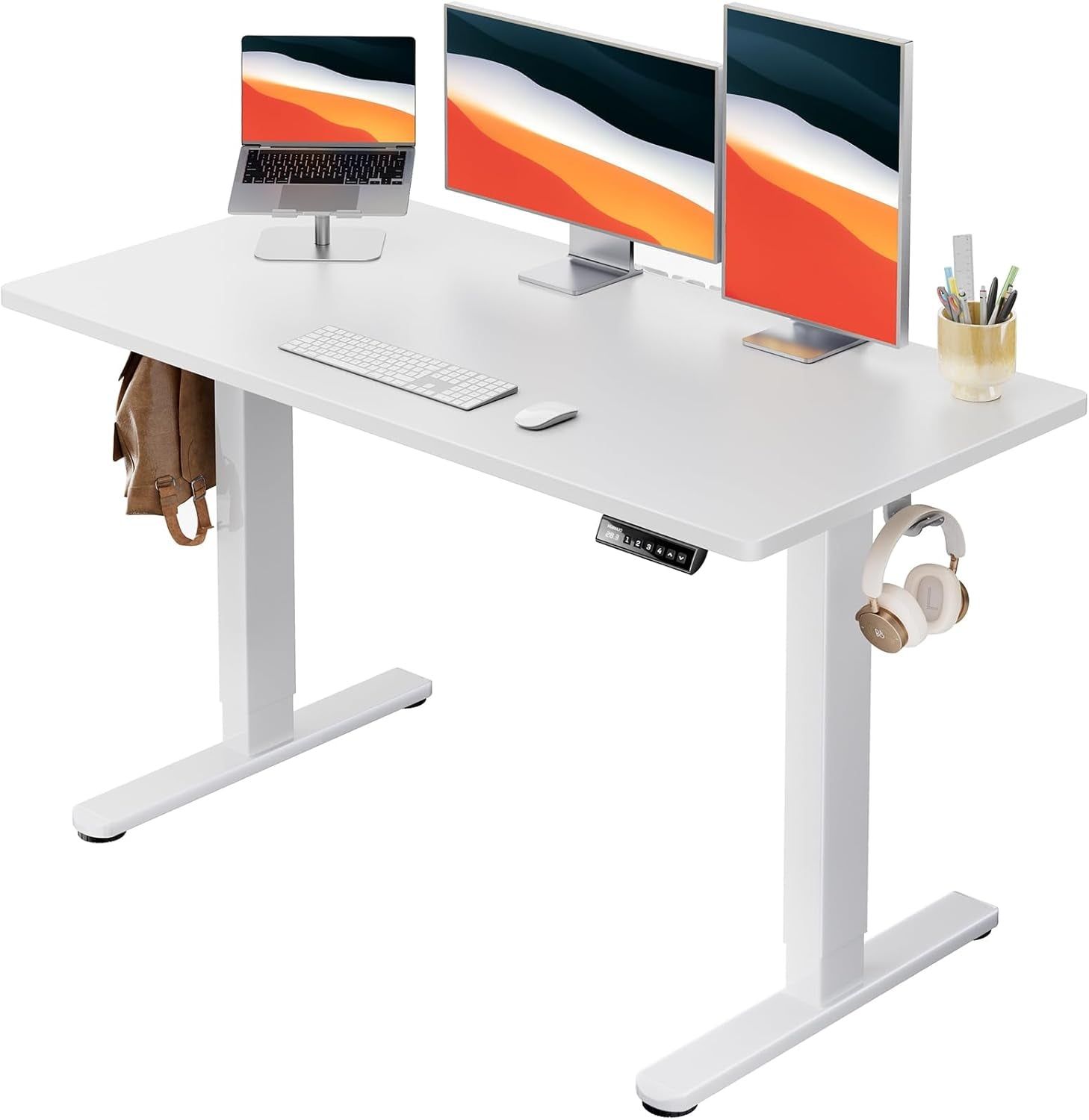 Electric Standing Desk, 48&quot; X 24&quot; Whole Piece Desktop, Adjustable Height Computer Desk, 4 Height Memory Settings, Sit Stand up Desk for Home Office, White