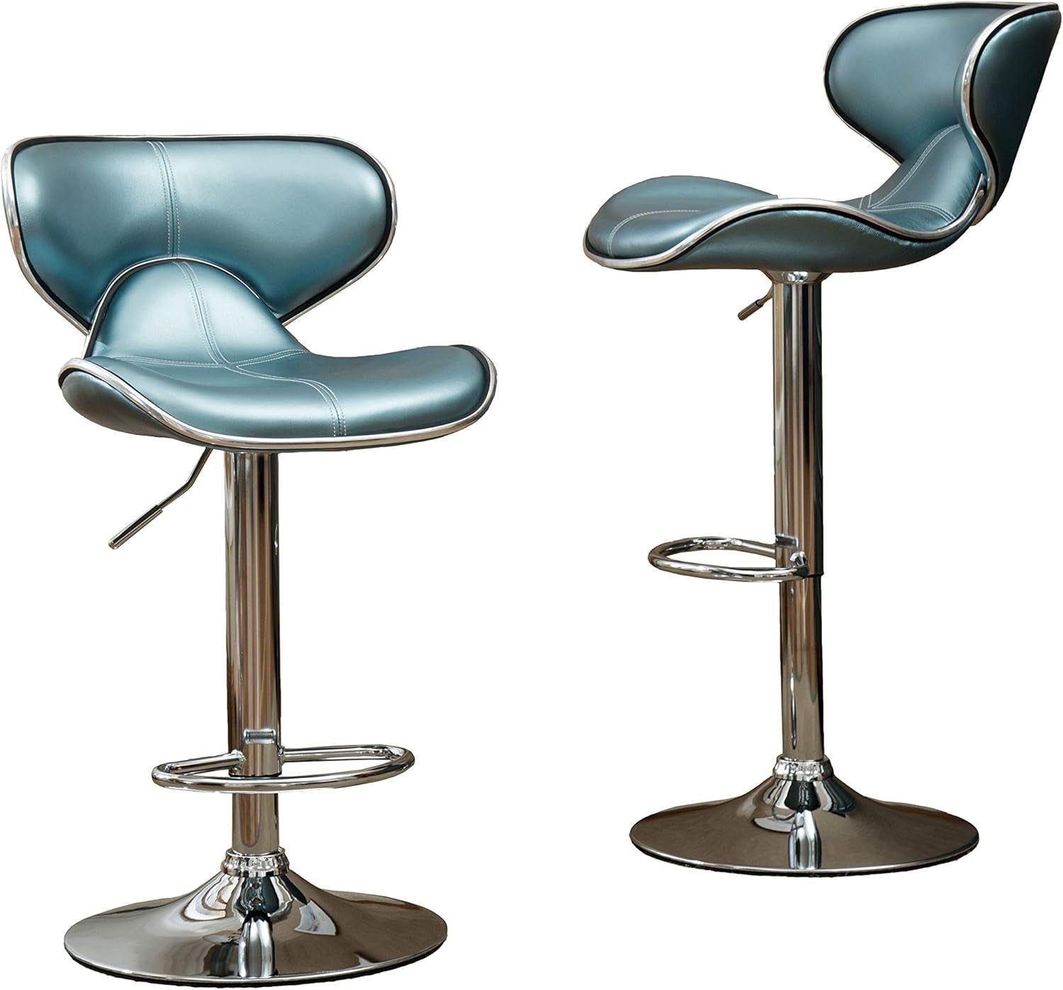 Masaccio Cushioned Leatherette Upholstery Airlift Adjustable Swivel Barstool with Chrome Base, Set of 2, Blue