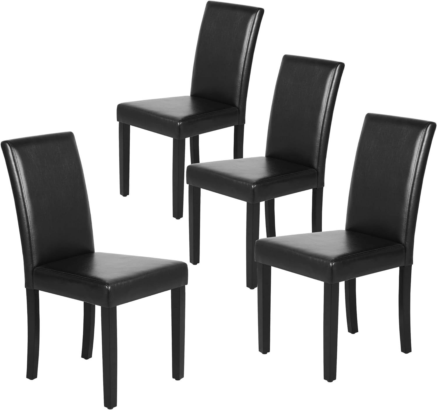 Dining Chair Set of 4 PU Leather Dining Room Chairs Upholstered Parsons Dining Chairs Modern Kitchen Armless Side Chair with Solid Wood Legs, Black