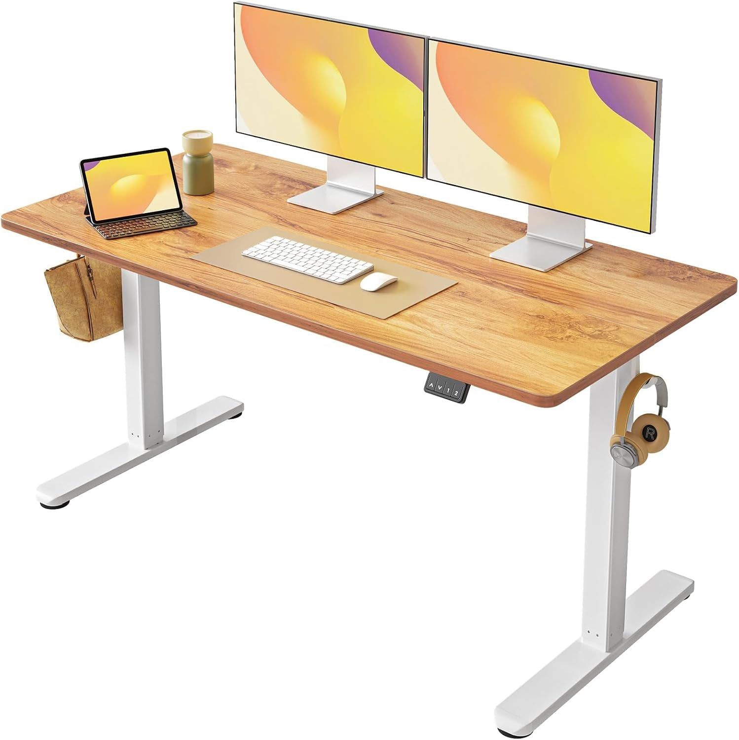 Electric Standing Desk, Height Adjustable Stand up Desk, 55 X 24 Inches Sit Stand Home Office Desk, Computer Desk, Light Rustic Brown