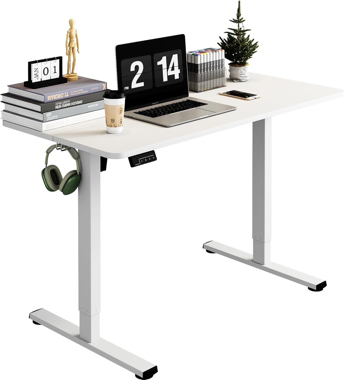 Electric Standing Desk Adjustable Height, Stand up Home Office Desk, 40X24 Inches Sit Stand Desk with Memory Preset, White