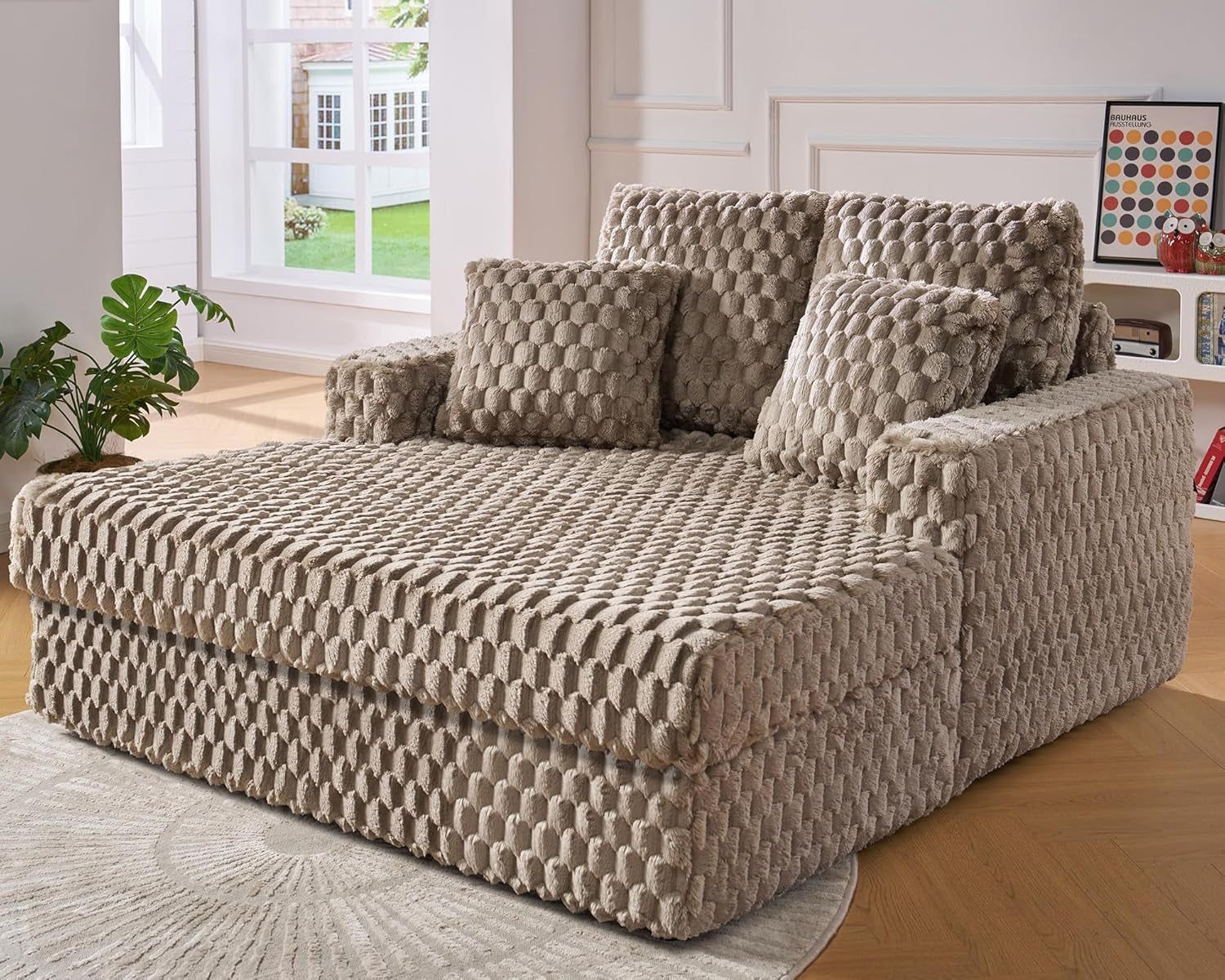Brown Plush Indoor Sleeper Chair with Pillows