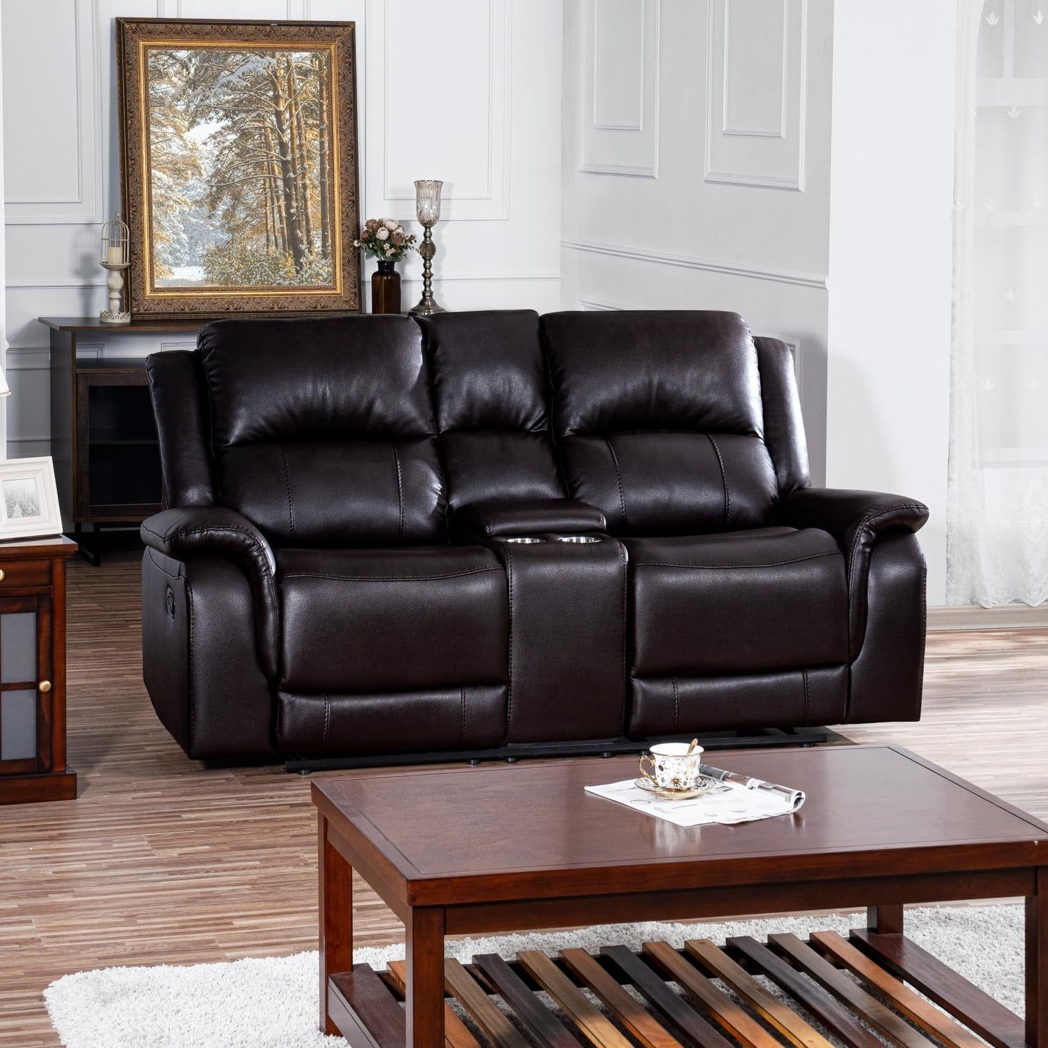 Timeless Comfort: Katie Leather Recliner - Manual Recliner Sofa Couch - Home Theater Seating for Big Man, Lazy Boy Recliners, Living Room Sofa Recliners, Air Leather, Espresso (Loveseat)