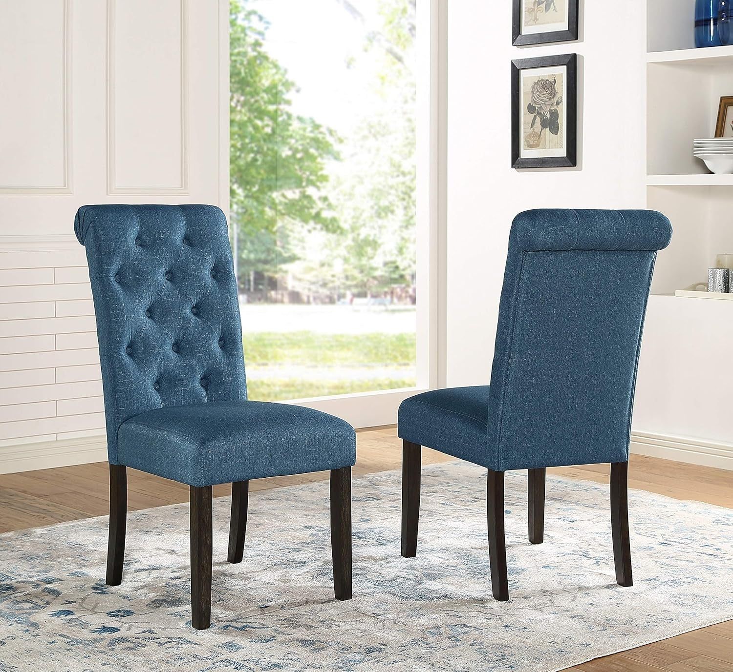 Leviton Solid Wood Tufted Parsons Dining Chairs, Set of 2, Blue