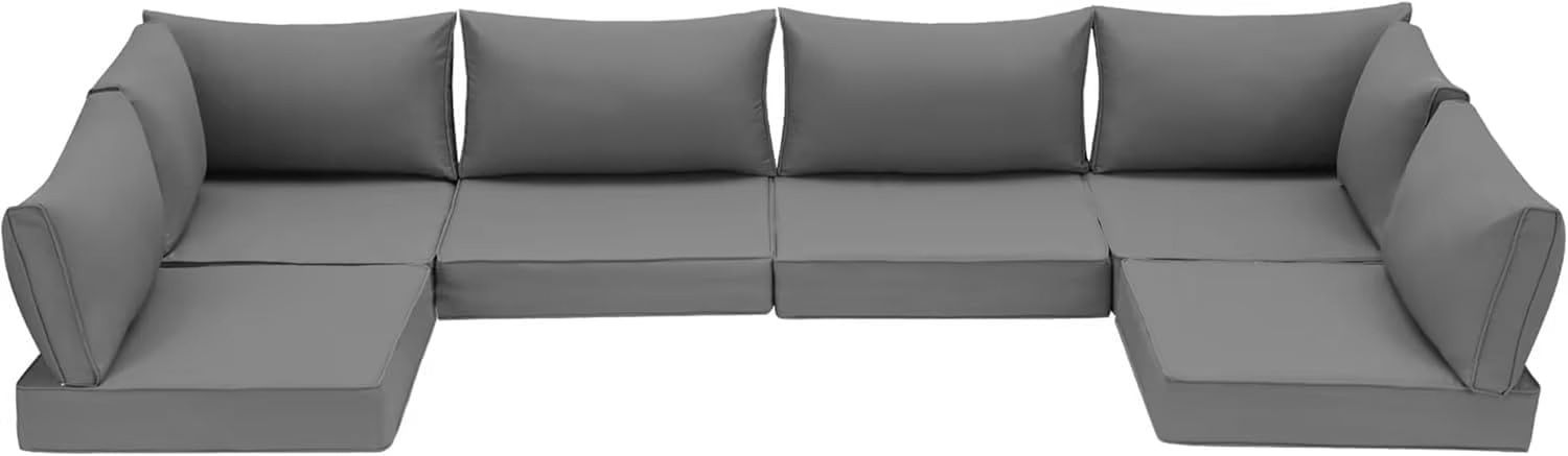 Outdoor Replacement Cushions for Patio Furniture,Water-Repellent Sofa Cushion for 6-Seat Rattan Wicker Sectional Patio Conversation Sets,14-Piece Cushions Set for Outdoor Couch-Gray