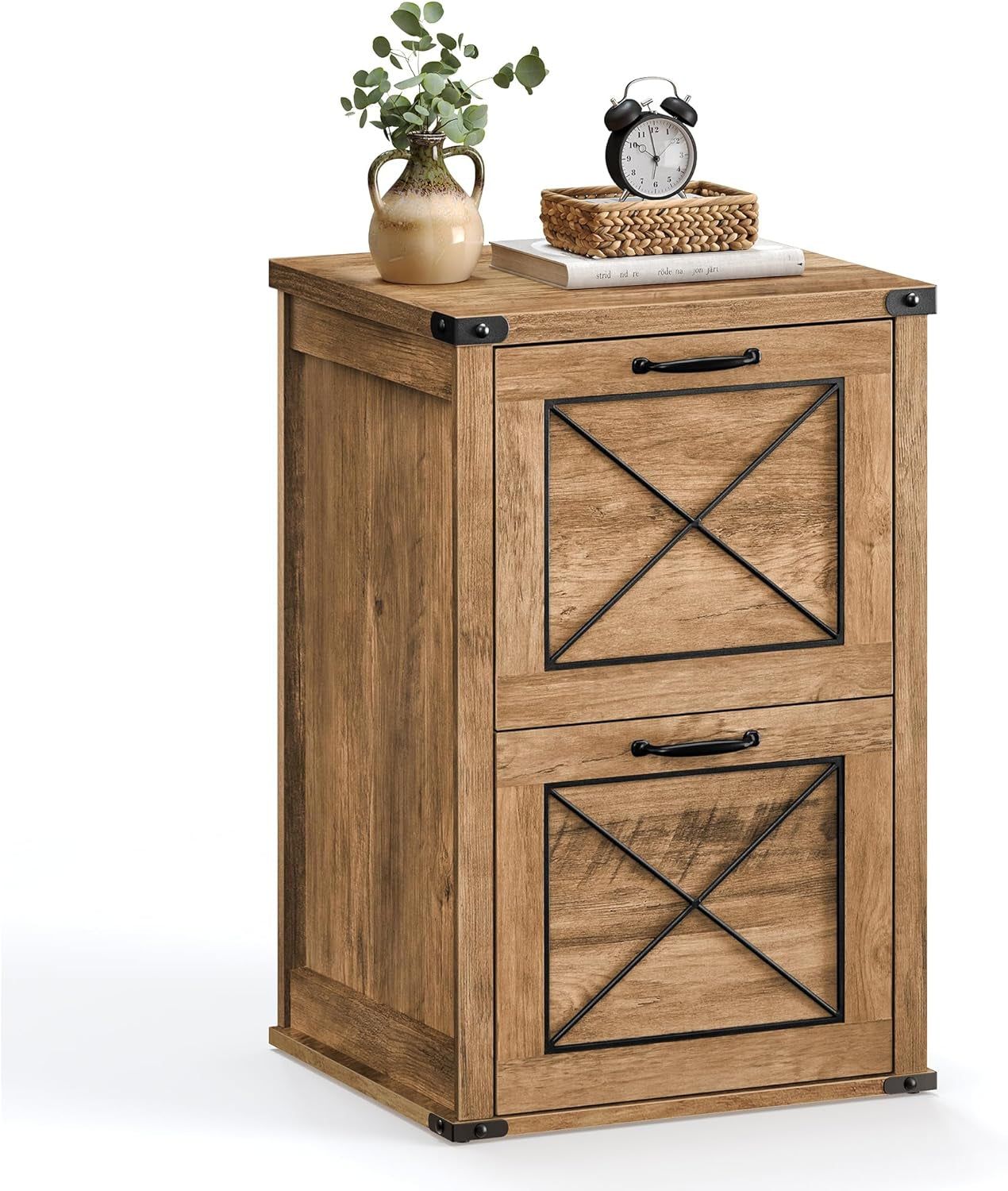 File Cabinet, Filing Cabinet with 2 File Drawers, Printer Stand, Fit A4, Letter Size, Hanging File Folders, Modern Farmhouse Style, for Home Office, Honey Brown UOFC048T41
