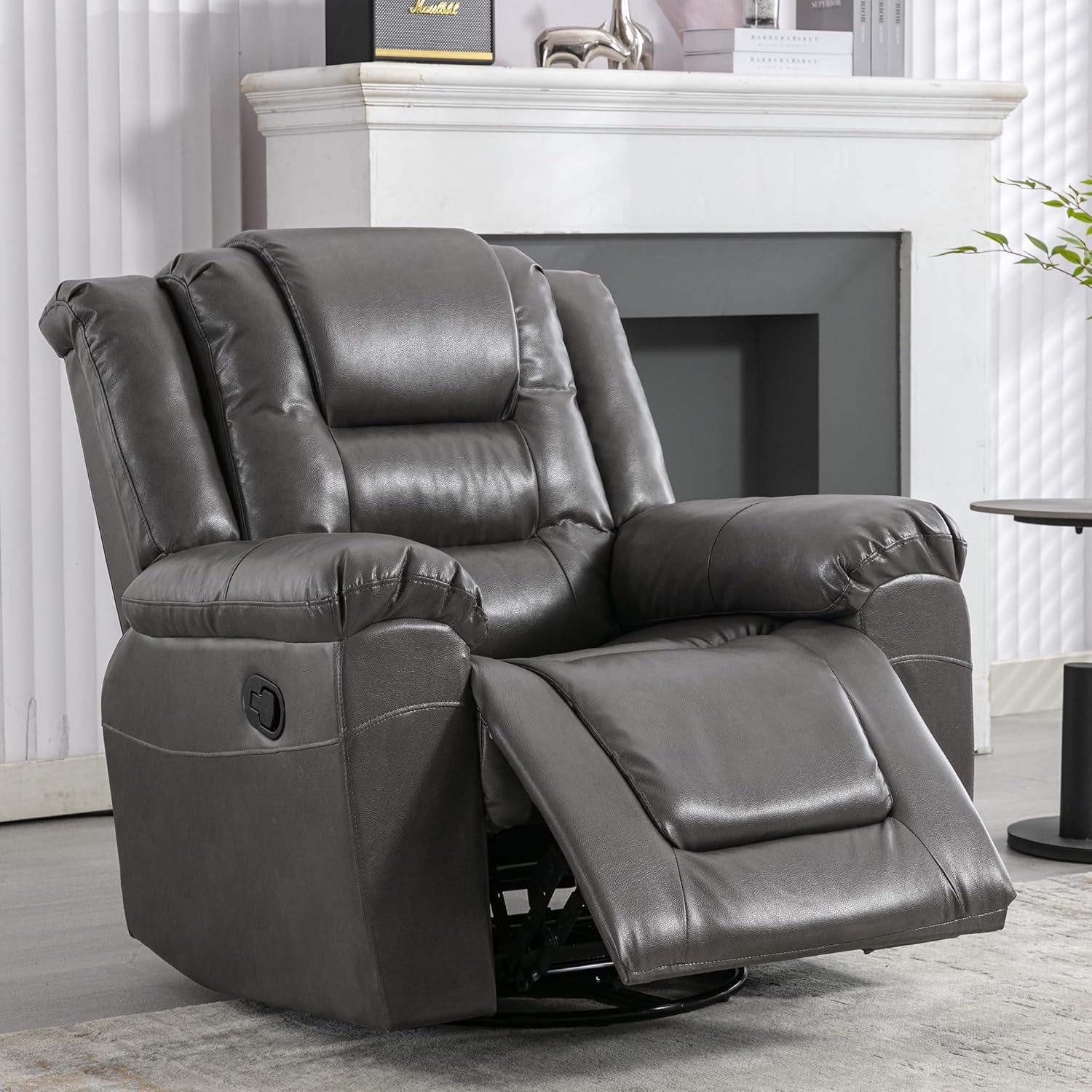 Leather Recliner Chair with Adjustable Backrest, Modern Home Theater Seating for Living Room, Bedroom, Home Theater,Rv(Grey)
