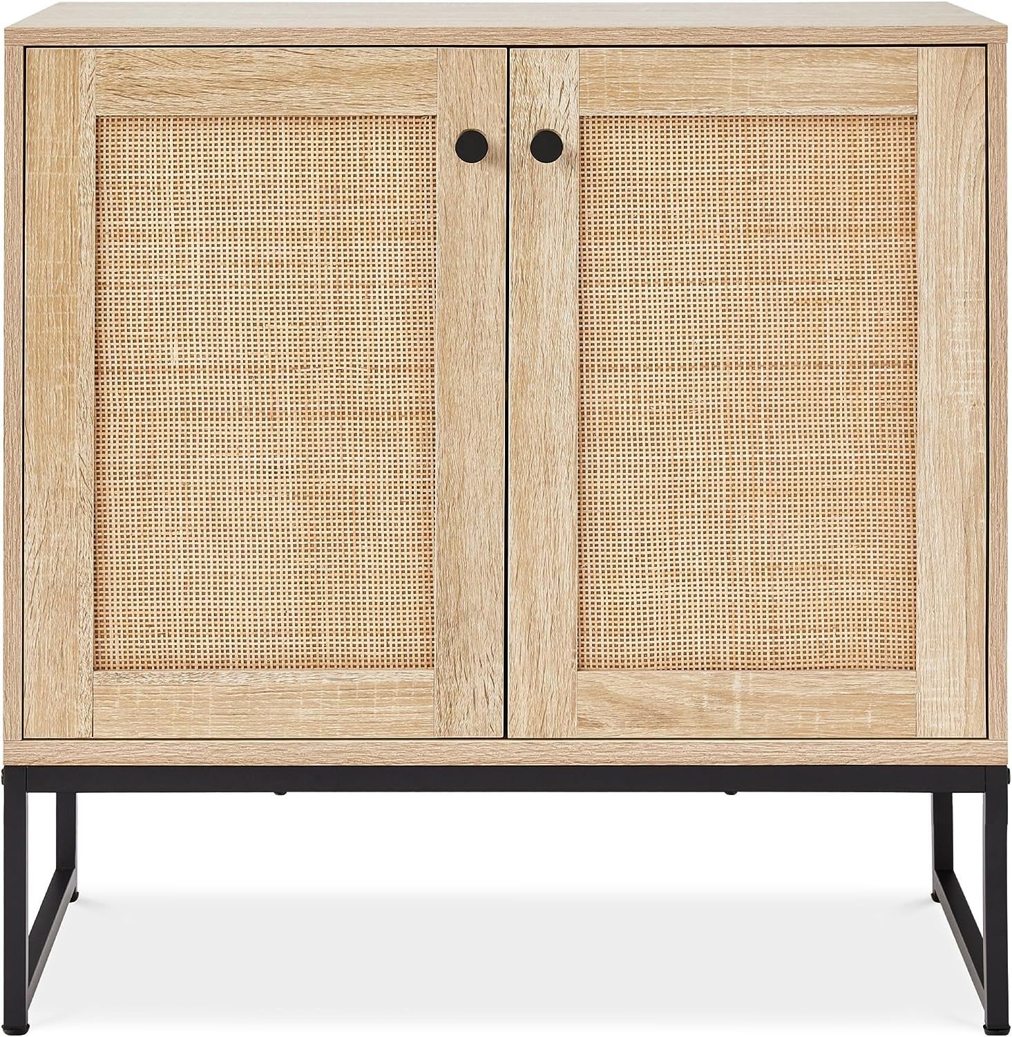 2-Door Rattan Storage Cabinet, Accent Furniture, Multifunctional Cupboard for Living Room, Hallway, Kitchen, Sideboard, Buffet Table W/Non-Scratch Foot Pads - Natural