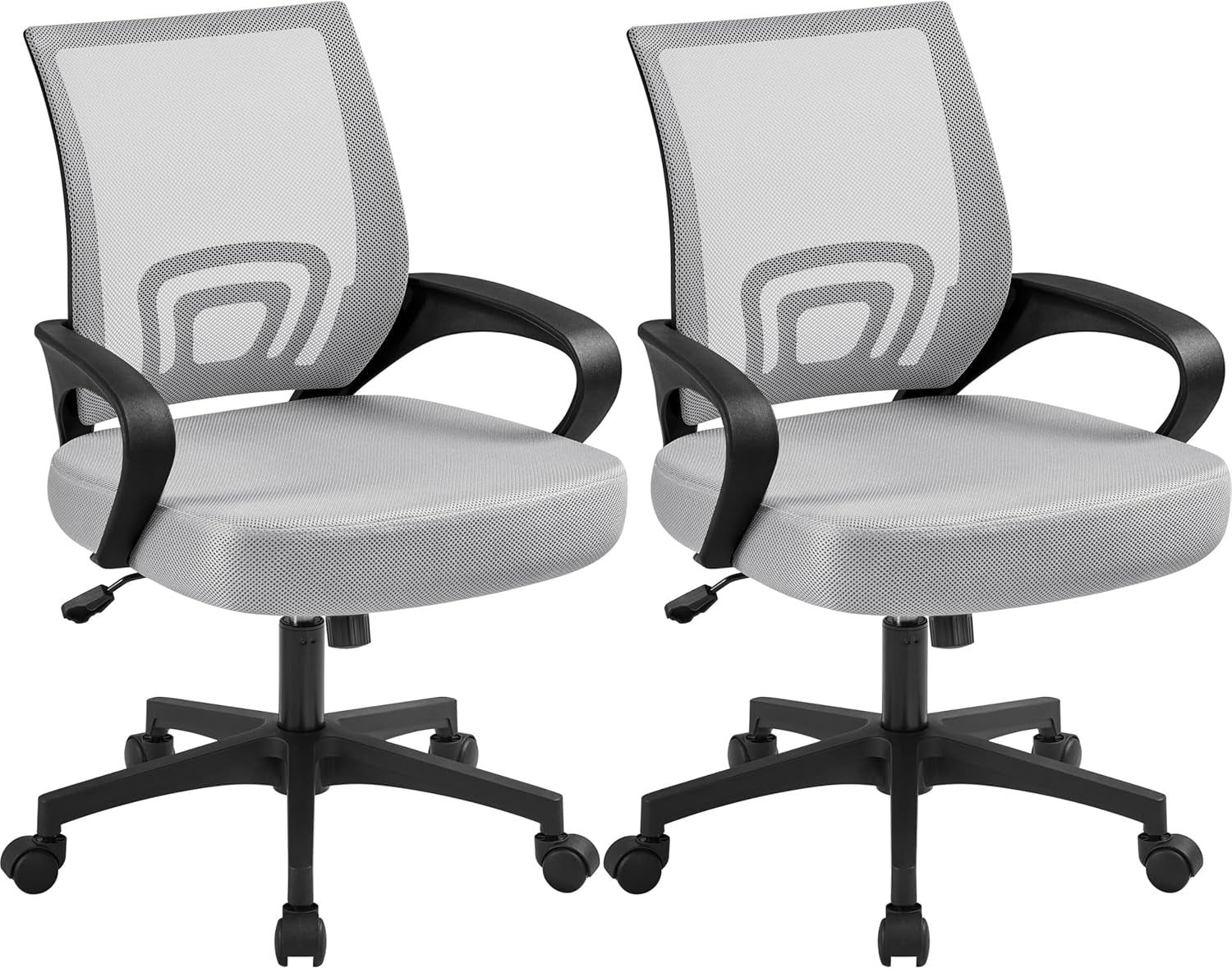 2Pcs Ergonomic Desk Chair Mesh Computer Chair with Lumbar Support Armrest Executive Rolling Swivel Adjustable Mid Back Task Chair for Women Adults, Grey