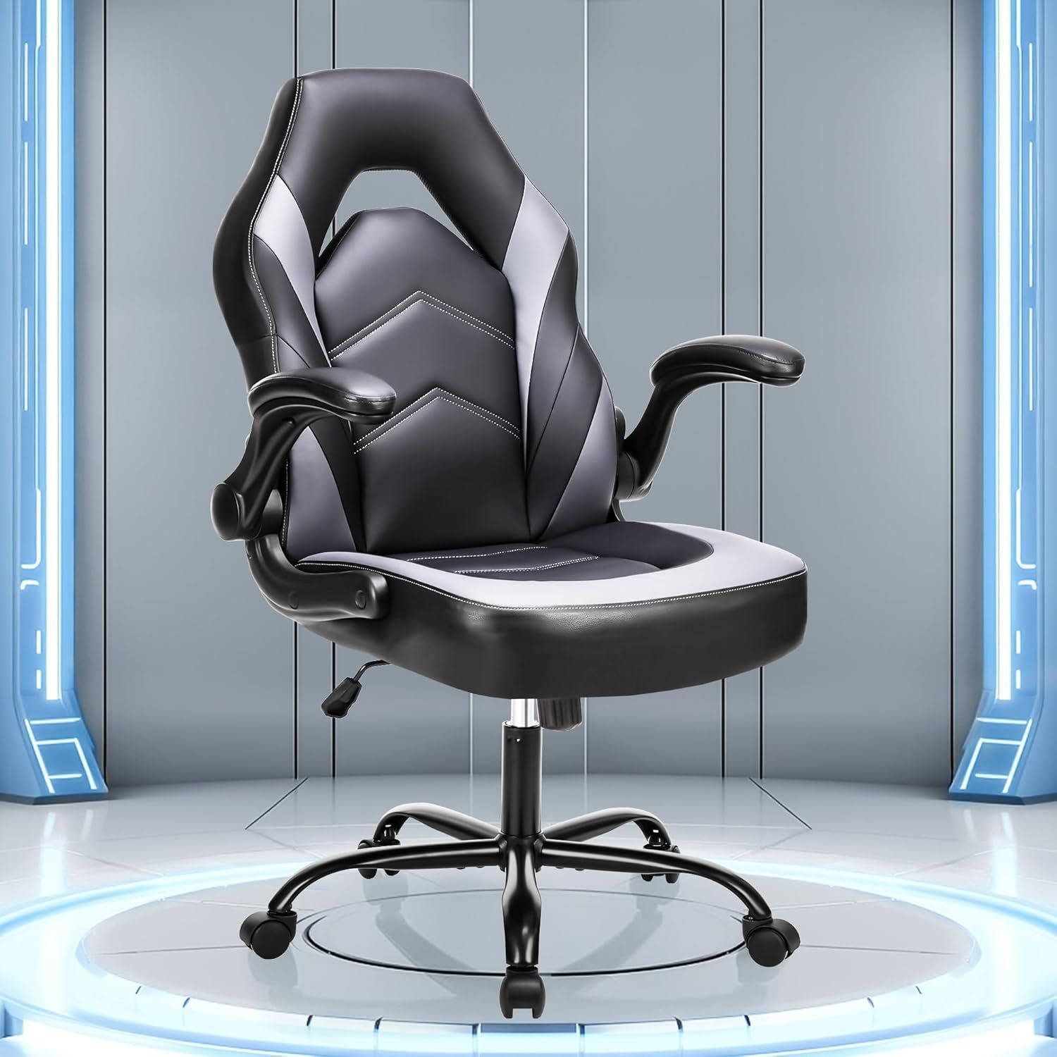 Big and Tall Office Desk Leather Gaming Computer Chair with Adjustable Swivel Task and Flip-Up Arms for Adults,Teens