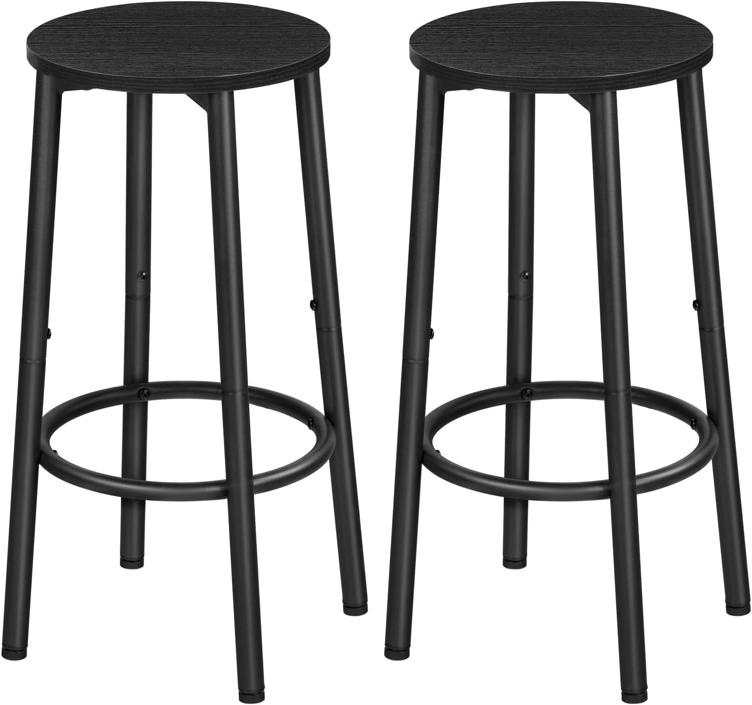 Bar Stools, Bar Stools Set of 2, Counter Height Stools with Footrest, Breakfast Bar Stools, Sturdy Steel Frame, for Dining Room, Kitchen Island, Party, Easy Assembly, Black BK03BY01N1