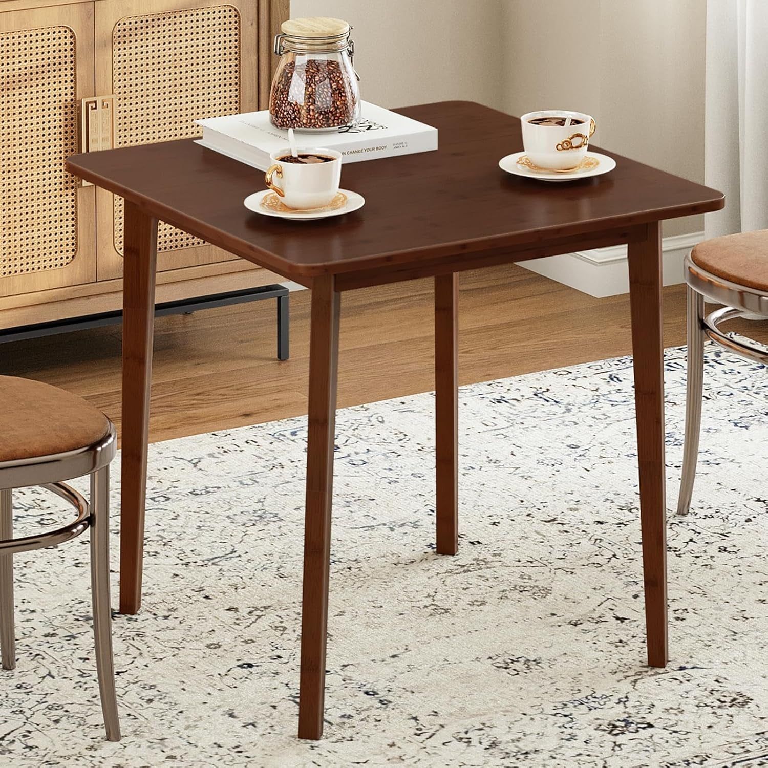 Bamboo Dining Table, Square Dining Table for 2, 27.6&quot; Kitchen Table for Small Space, Writing Table, Easy to Assemble, for Dining Room, Living Room, Office, Kitchen, Apartment, Brown BR70CZ01