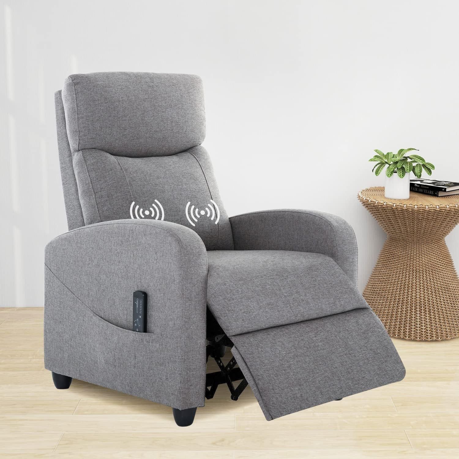 Massage Modern Adjustable Heated Recliner Home Theater Single Sofa Chair Lounge with Padded Seat, Grey