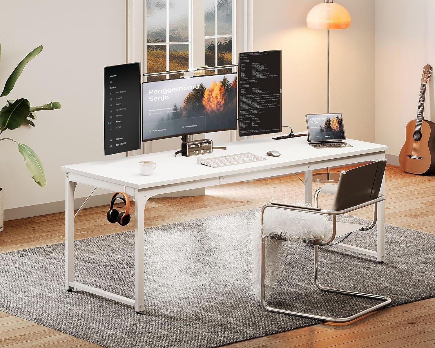 71&quot; White Computer Desk with USB Ports