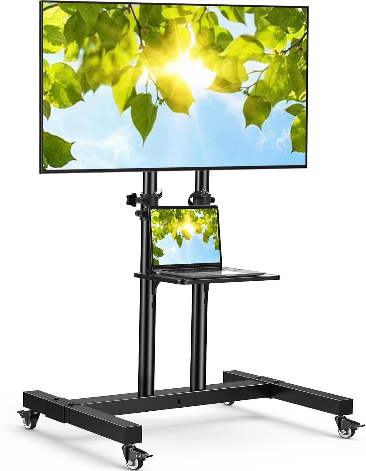 Rolling TV Stand on Wheels for 32-83 Inch Screens up to 110Lbs, Mobile TV Cart Height Adjustable Portable Outdoor TV Stand Tilt Rolling TV Cart with Shelf Max VESA 600X400Mm PSTVMC03