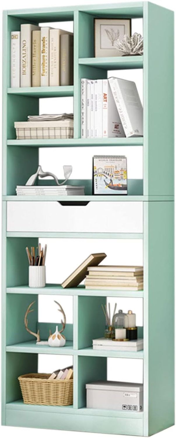 10-Cube Tiffany Green Wooden Freestanding Bookshelf