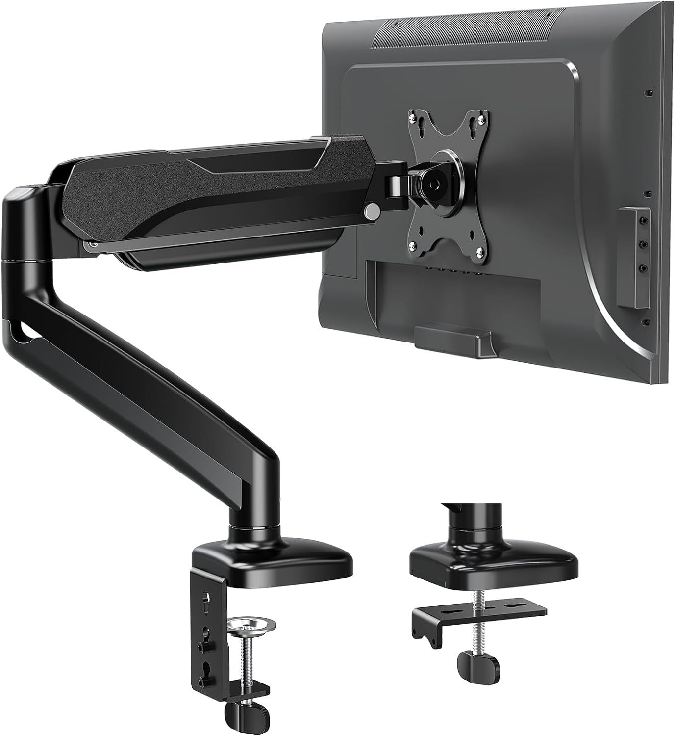 Single Monitor Desk Mount, Adjustable Gas Spring Monitor Arm Support Max 32 Inch, 4.4-17.6Lbs Screen, Computer Monitor Stand Holder with Clamp/Grommet Mounting Base, VESA Mount Bracket, Black