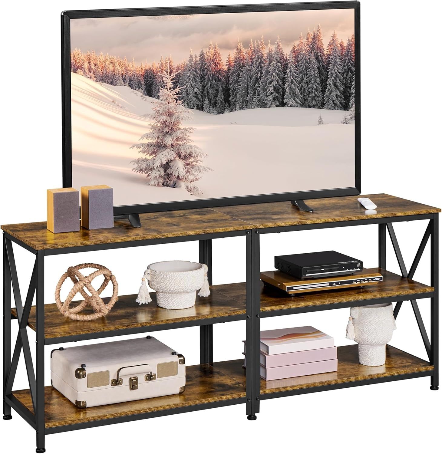 TV Stand for 65 Inch TV, Farmhouse Entertainment Center for Living Room, 55 Inch TV Media Console Table, Bedroom Shelves, Rustic Brown