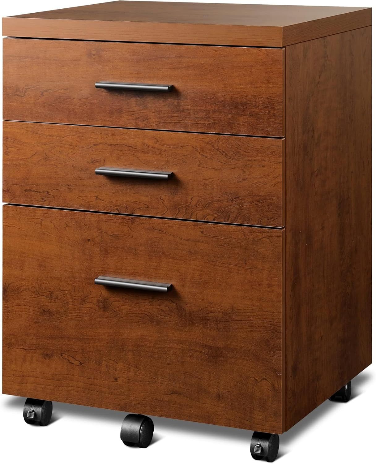 3 Drawer File Cabinet for Home Office, Wood under Desk Filing Cabinet, Rolling Printer Stand with Wheels, Walnut