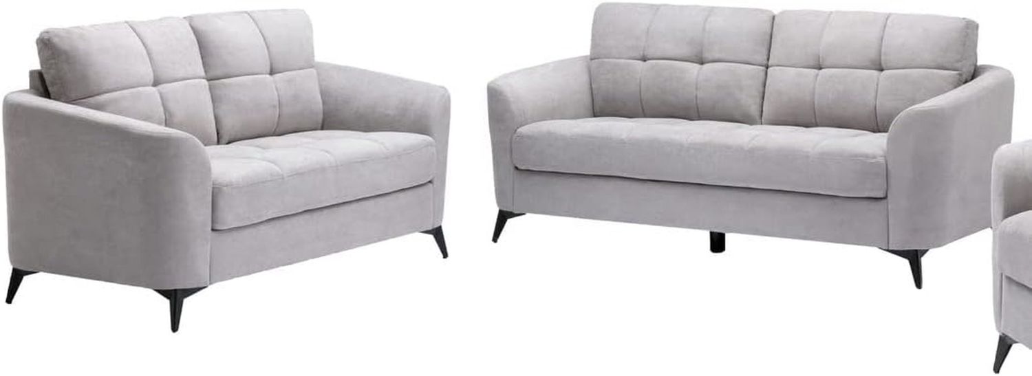 Callie Light Gray Velvet Fabric Sofa Loveseat Living Room Set