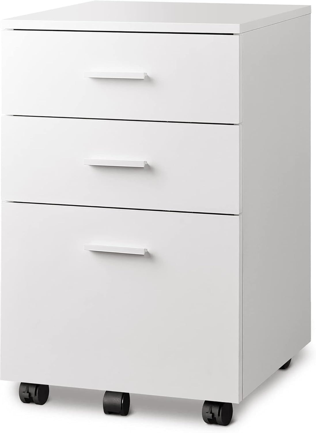 3 Drawer Wood Mobile File Cabinet, Rolling Filing Cabinet for Letter/A4 Size, White