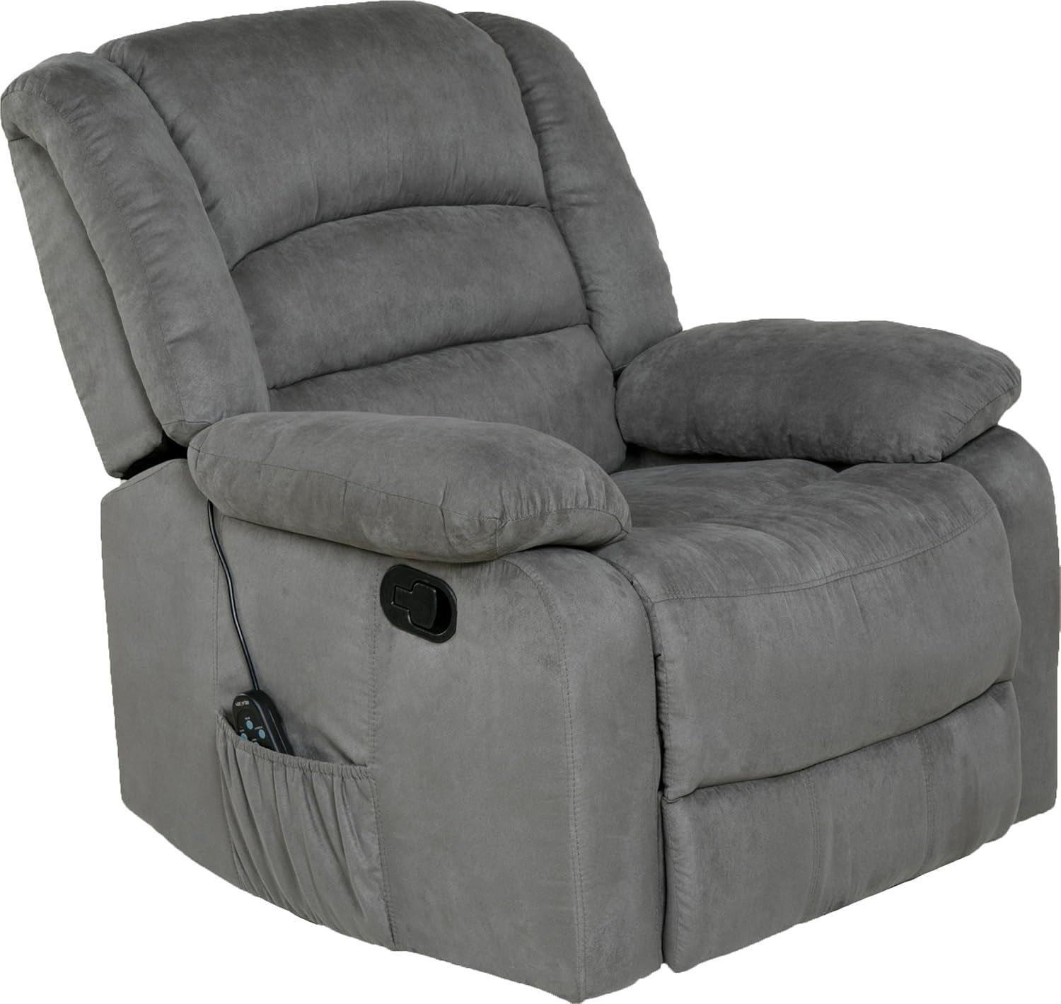 Longstreet Rocker Recliner with Massage, Heat and Dual USB Ports, 38.5D X 36W X 39.5H In, Gray