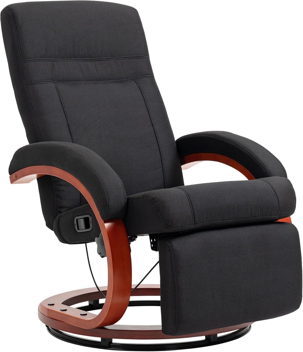Manual Recliner Chair for Adults, Adjustable Swivel Recliner with Footrest, Padded Arms and Wood Base for Living Room, Black