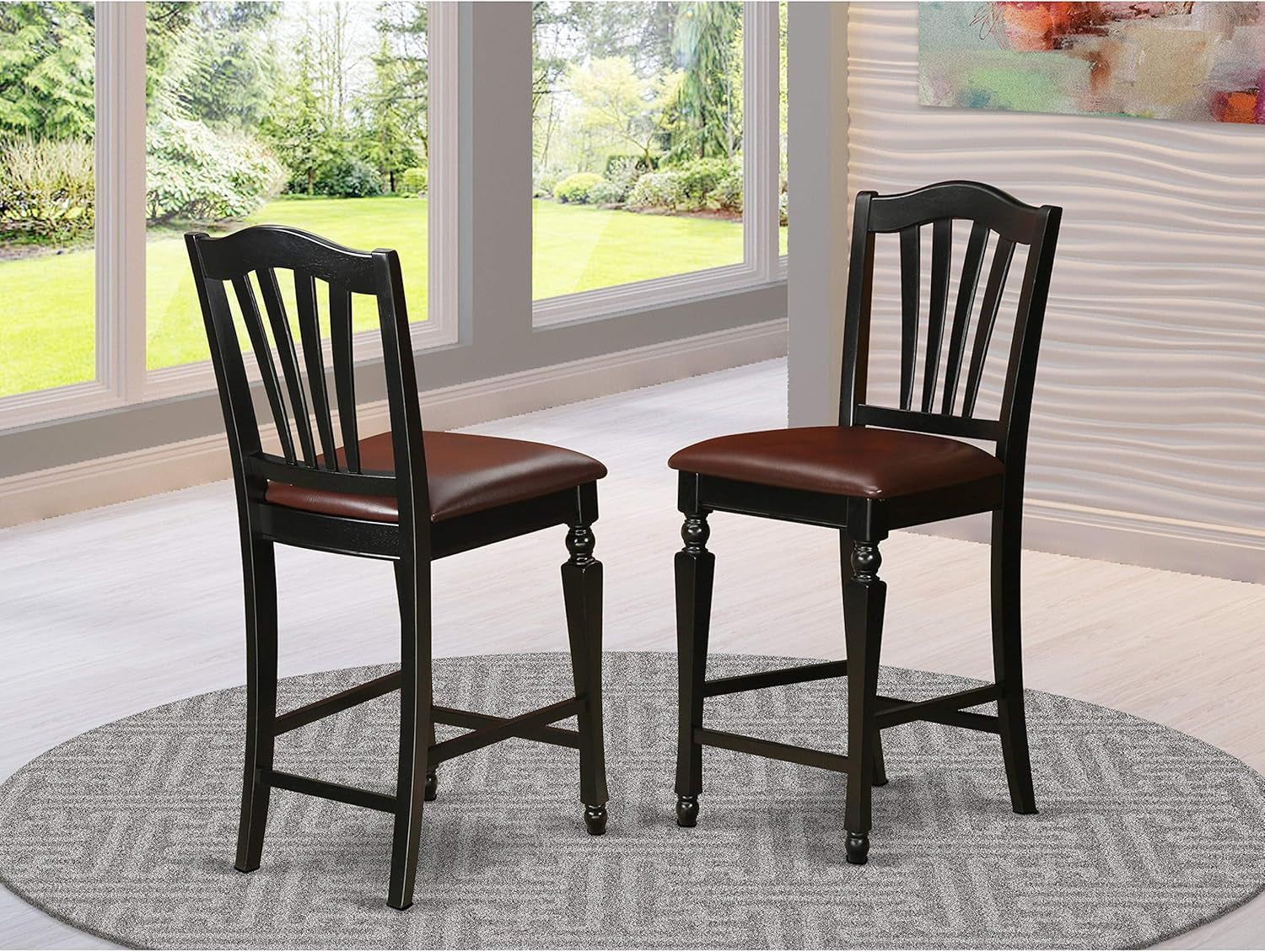 CHS-BLK-LC Chelsea Counter Dining Chairs - Faux Leather Upholstered Solid Wood Chairs, Set of 2, Black