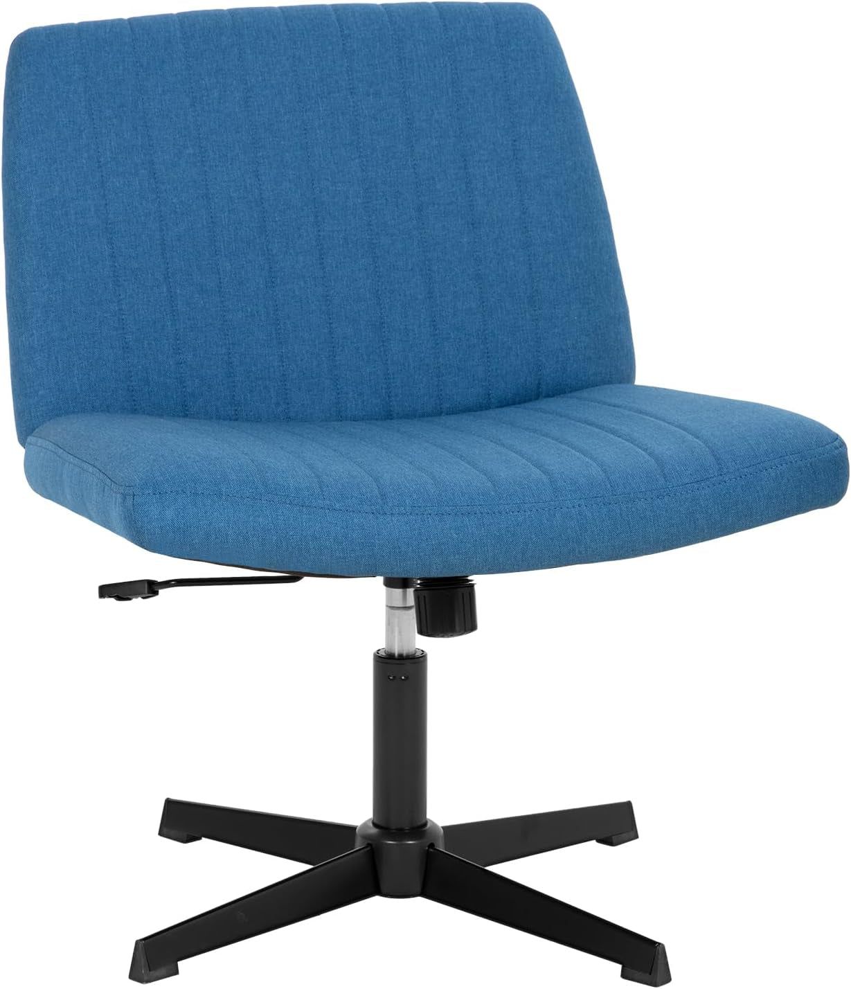 Criss Cross Chair,Armless Cross Legged Office Chair,Wide Comfty Desk Chair with No Wheels Modern Height Adjustable,Swivel Fabric Vanity Chair Computer Task Chair (Pack of 1, Blue)