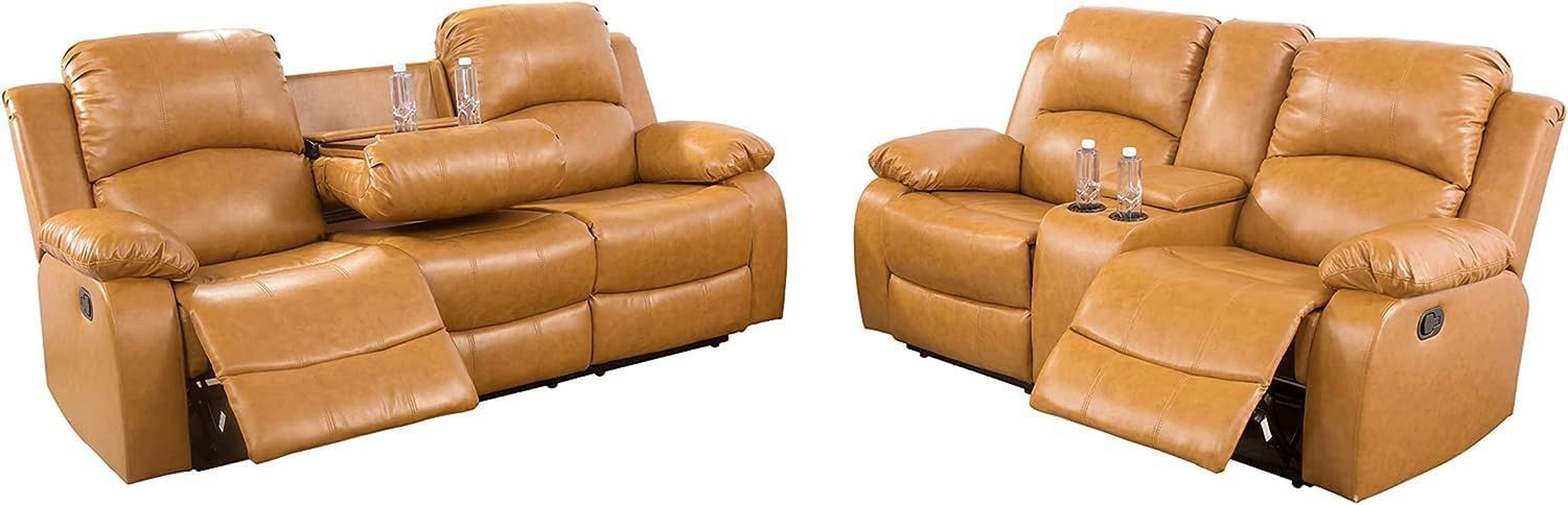 Bonded Leather Living Room Furniture Set Reclining Sofa Set Loveseat Furniture Sets in Living Room Sofa Recliners (Sofa+Loveseat, Ginger)