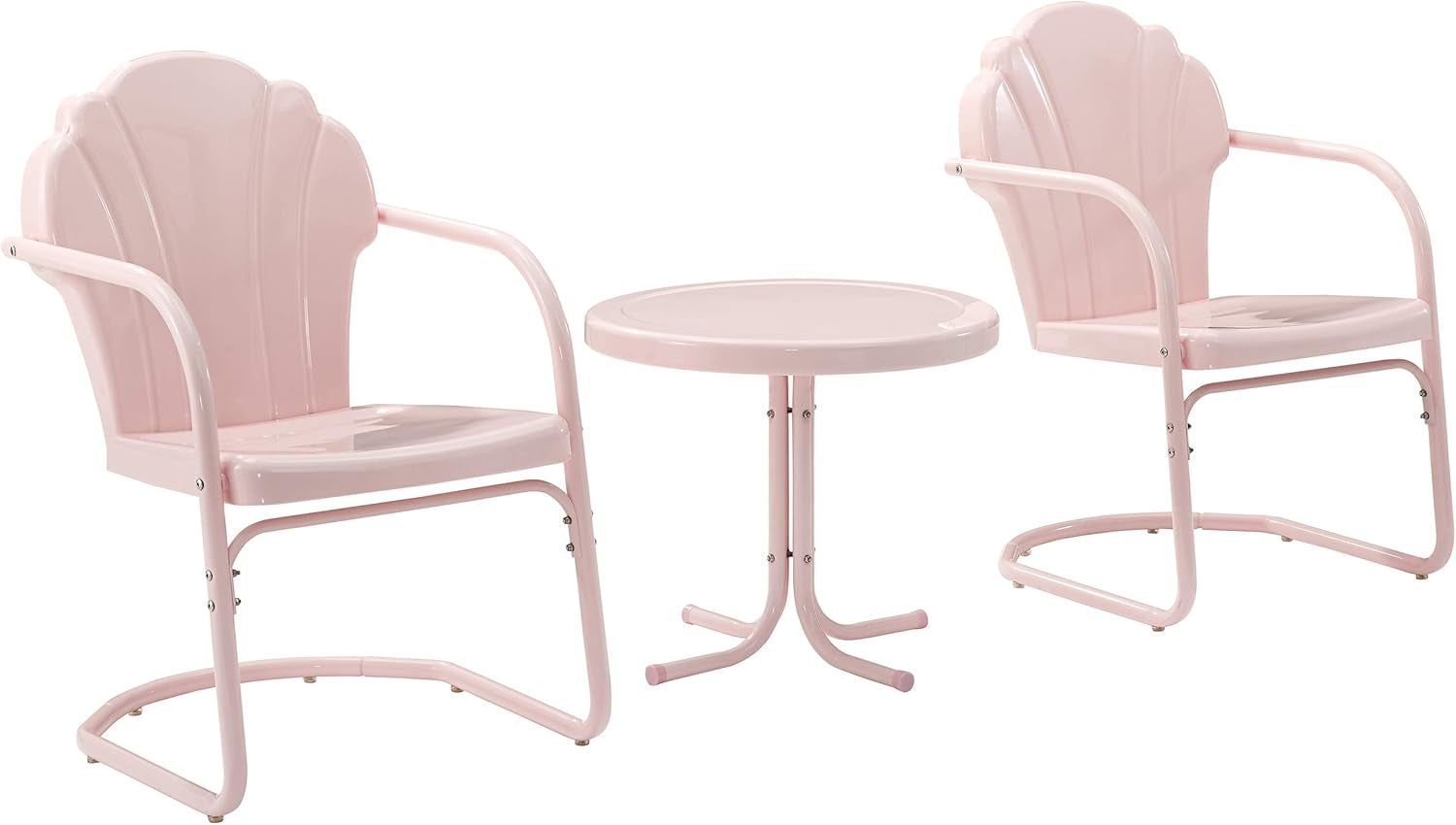 Tulip 3-Piece Outdoor Chair and Side Table Set, Retro Metal Patio Conversation Sets, Pink