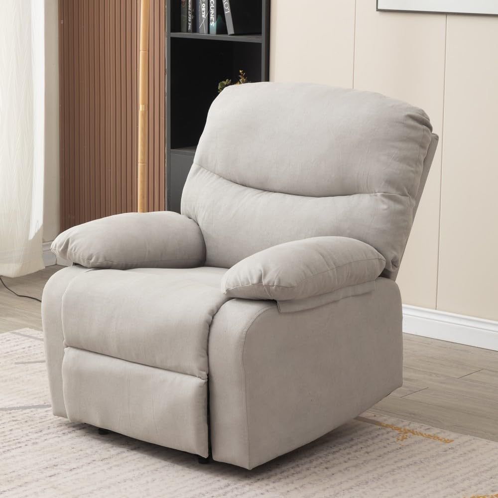 Manual Recliner Chair Fabric Armchair, Adjustable Reclining Chair Single Padded Seat Recliner Sofa for Living Room Office Lounge (Light Gray)