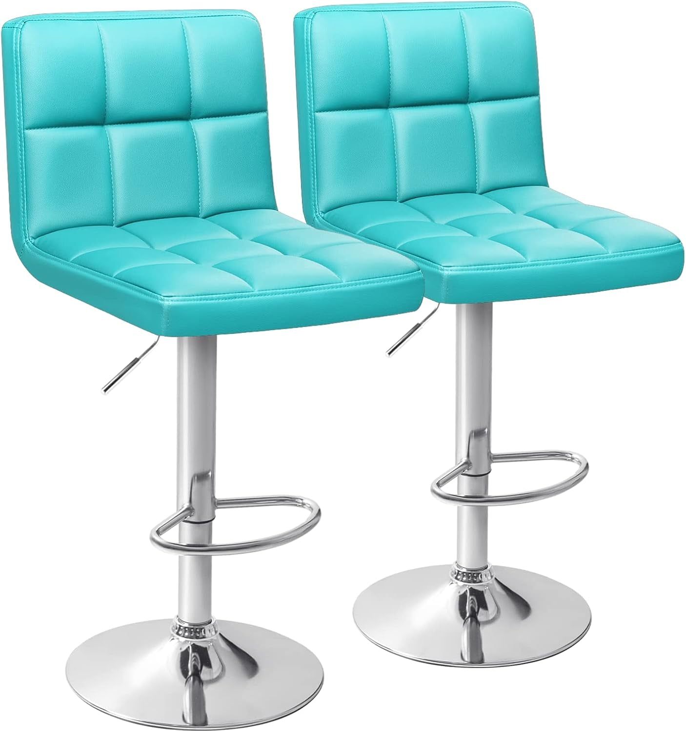 Bar Stools Modern PU Leather Adjustable Swivel Barstools, Armless Hydraulic Kitchen Counter Bar Stool Extra Height Square Island Barstool with Back Set of 2 (Leather, Blue)