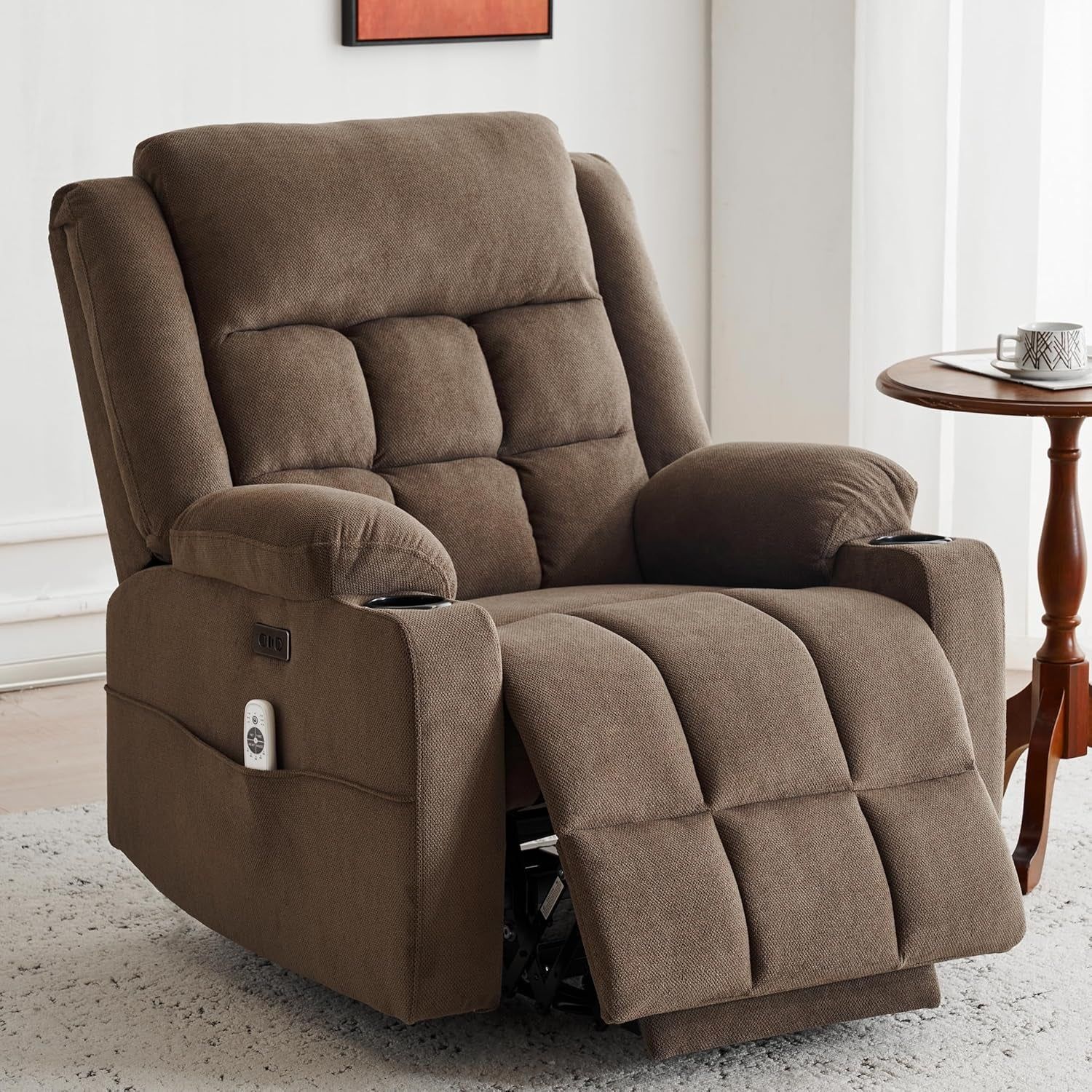 Brown Power Lift Recliner Heat, Massage, USB-C, Elderly