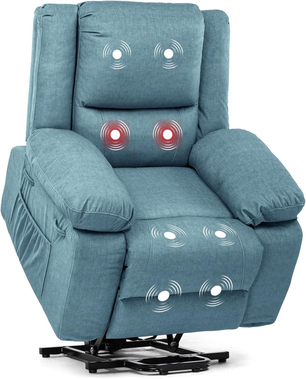 Electric Power Lift Chairs Recliners for Elderly,Recliner Chair with Massage and Heat,2 Side Pockets, Fabric(Blue)