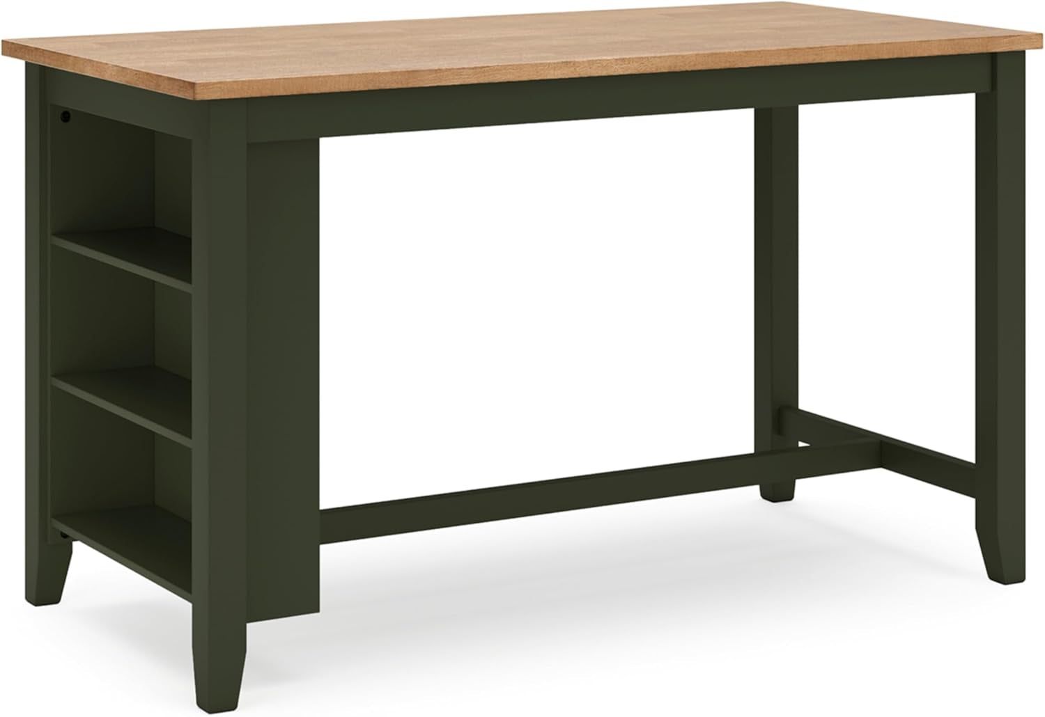 Gesthaven Modern Counter Height Dining Table with 3 Shelves and Trestle Base, Light Brown &amp; Green