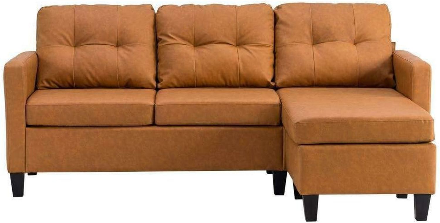JHUS Faux Leather Sectional Sofa L-Shaped Couch W/Reversible Chaise Light Brown Sofa Sofa Bed Sleeper Sofa Sectional Sofa Couches for Living Room Sofas for Living Room Living Room Furniture