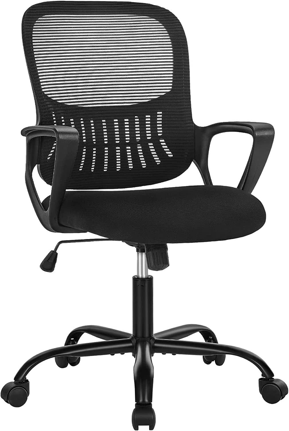 Office Chair, Mid Back Computer Ergonomic Mesh Desk with Larger Seat, Executive Height Adjustable Swivel Task with Lumbar Support and Armrests for Women Adults