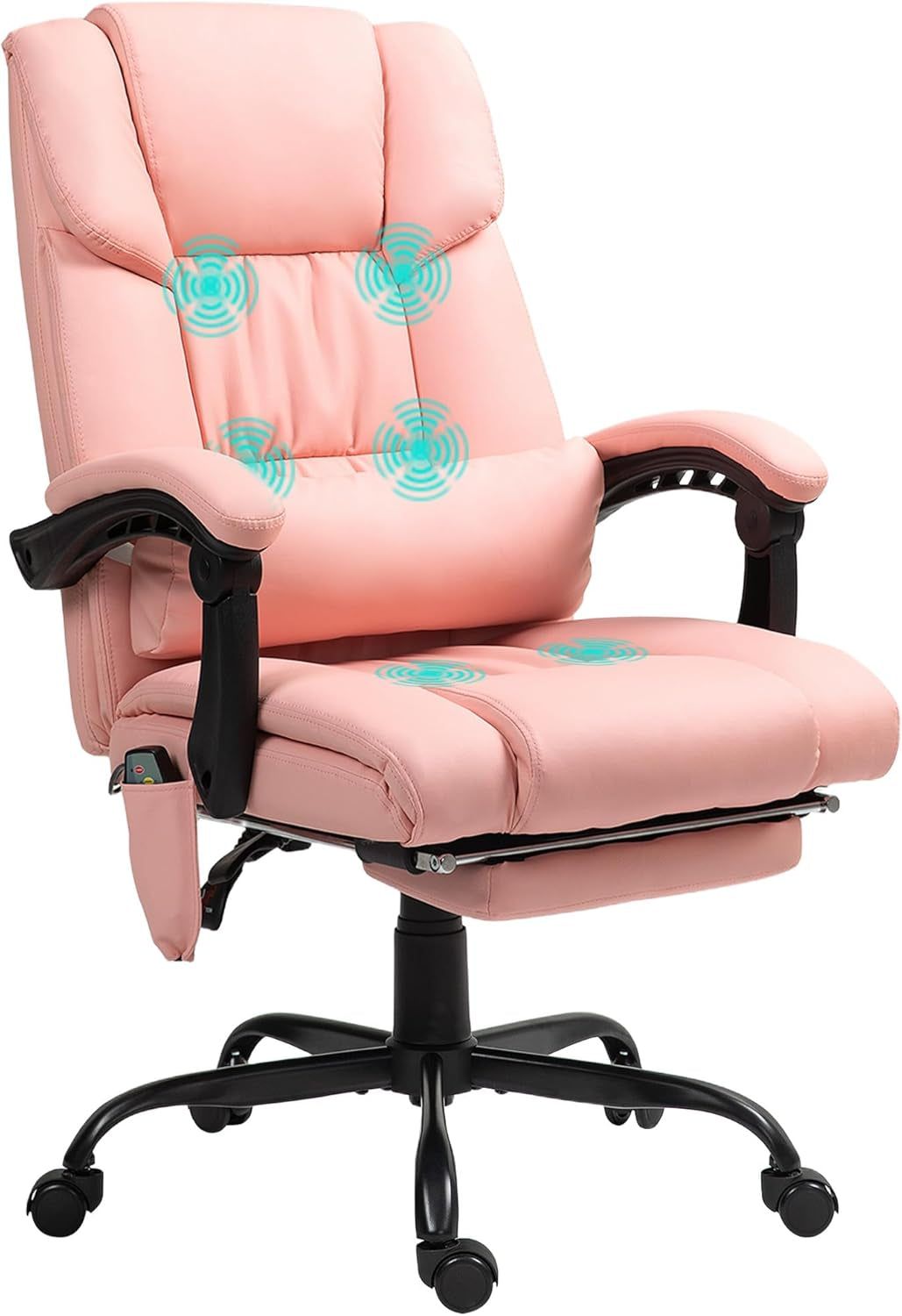 High Back Massage Office Chair with 6 Vibration Points, PU Leather Reclining Computer Chair, Ergonomic Desk Chair with Footrest Adjustable Height and Remote, Pink