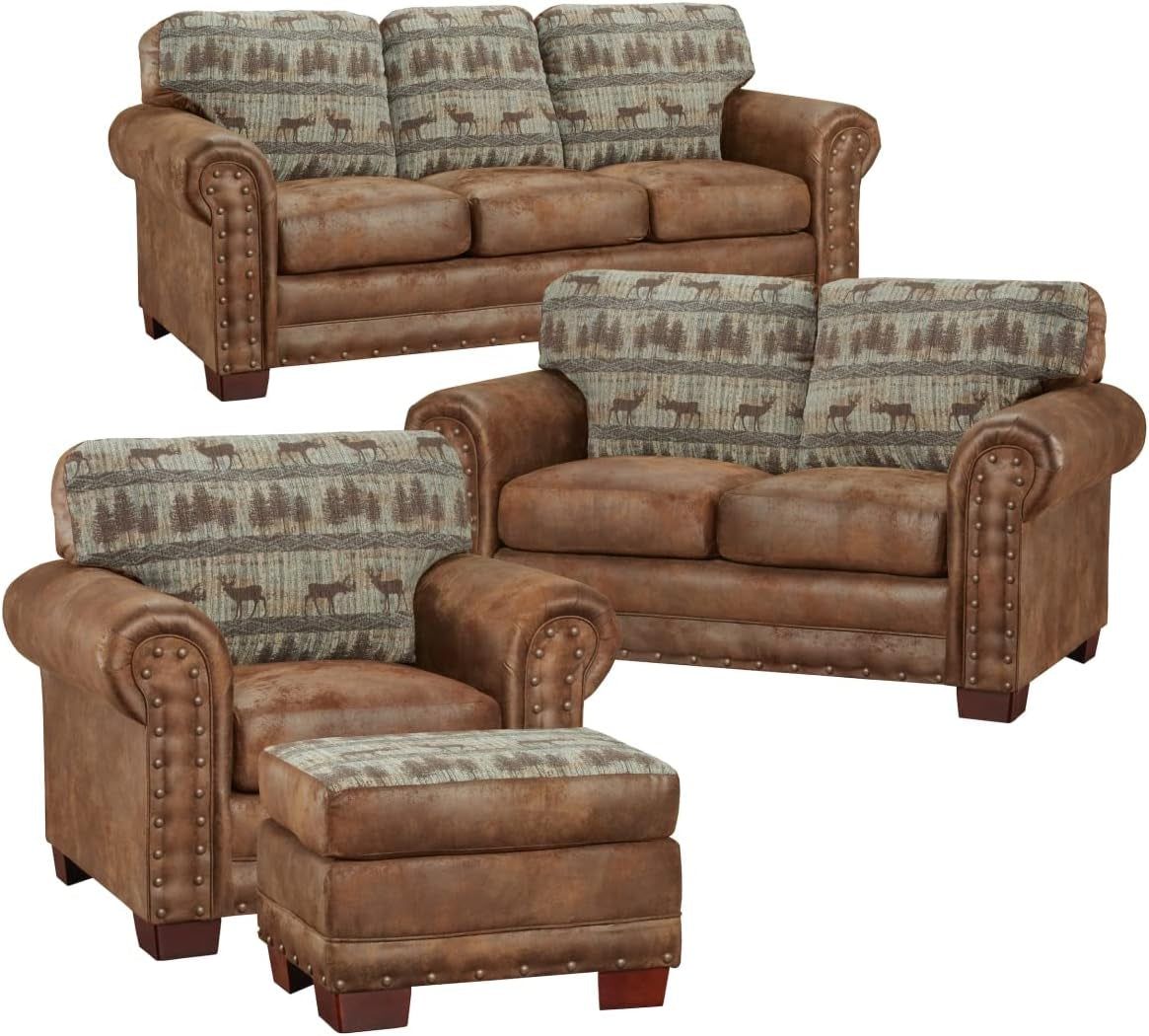 Model 8500-90K Deer Teal Lodge 4-Piece Living Room Set, Brown