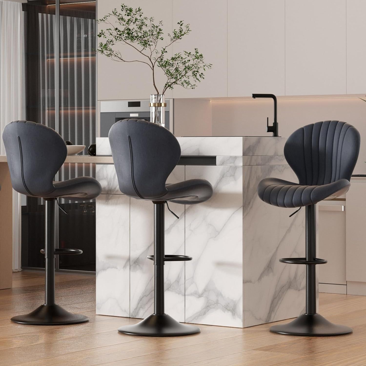 Bar Stools Set of 3 Modern Swivel Bar Chairs, Barstools Counter Height with High Backrest, Easy 3-5 Minute Assembly for Bar, Kitchen, Dining Room Dark Grey