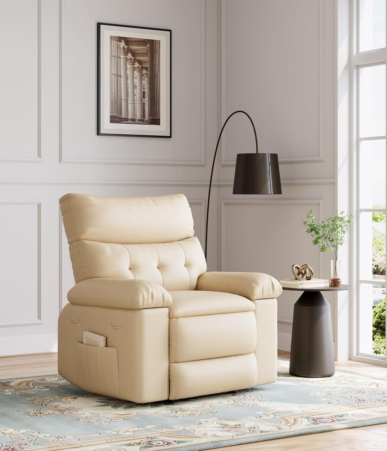 Oversized Wide Recliner Chair - Heat and Massage, PU Leather Large Manual Recliner for Adults, Comfort Lazy Chair with 1.5X Sponge Filling and Easy Recline Mechanism for Relaxation