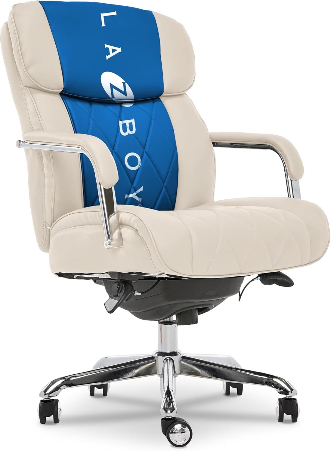 Sutherland Quilted Leather Executive Office Chair with Padded Arms, High Back Ergonomic Desk Chair with Lumbar Support, Ivory White Bonded Leather