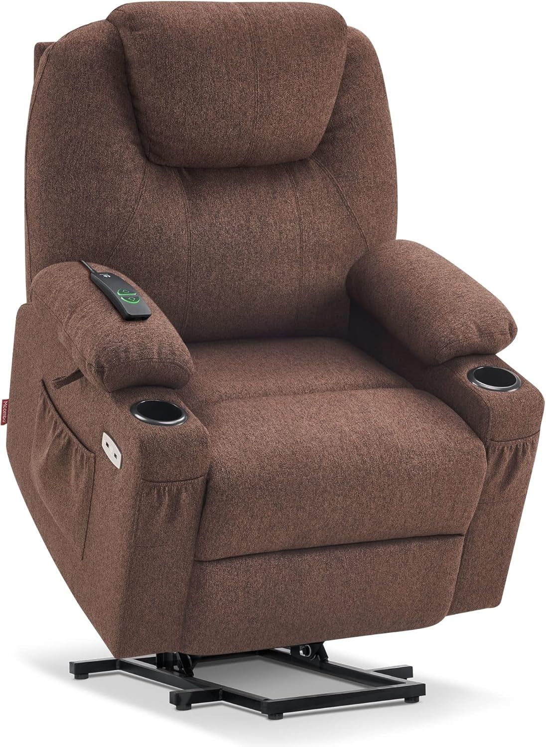 Small Power Lift Recliner Chair Sofa with Massage and Heat for Petite Elderly, 3 Positions and USB Ports, Extended Footrest, Fabric 7141 (Coffee)