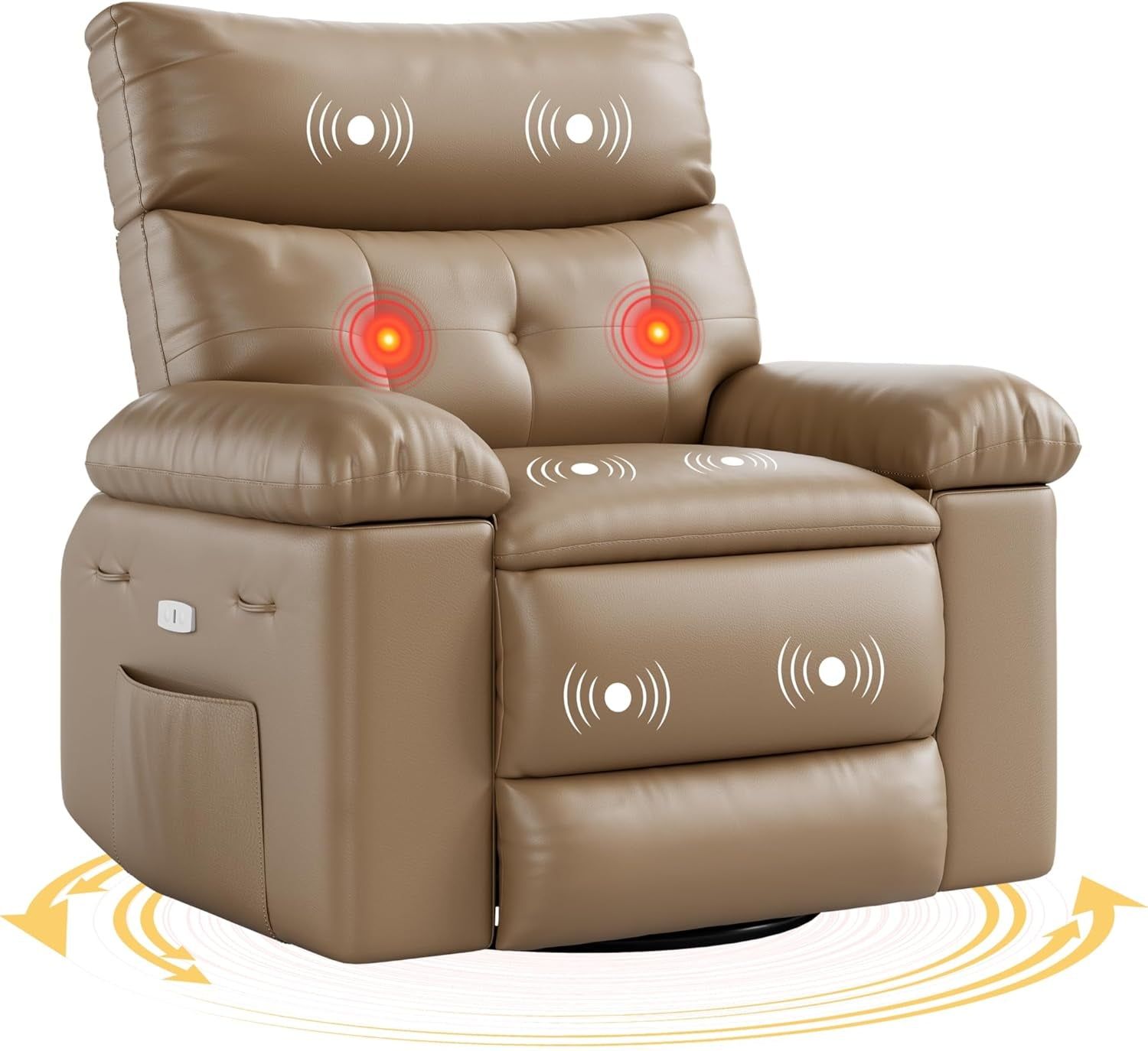Power Swivel Massage Recliner Heat, Vibration, Faux Leather