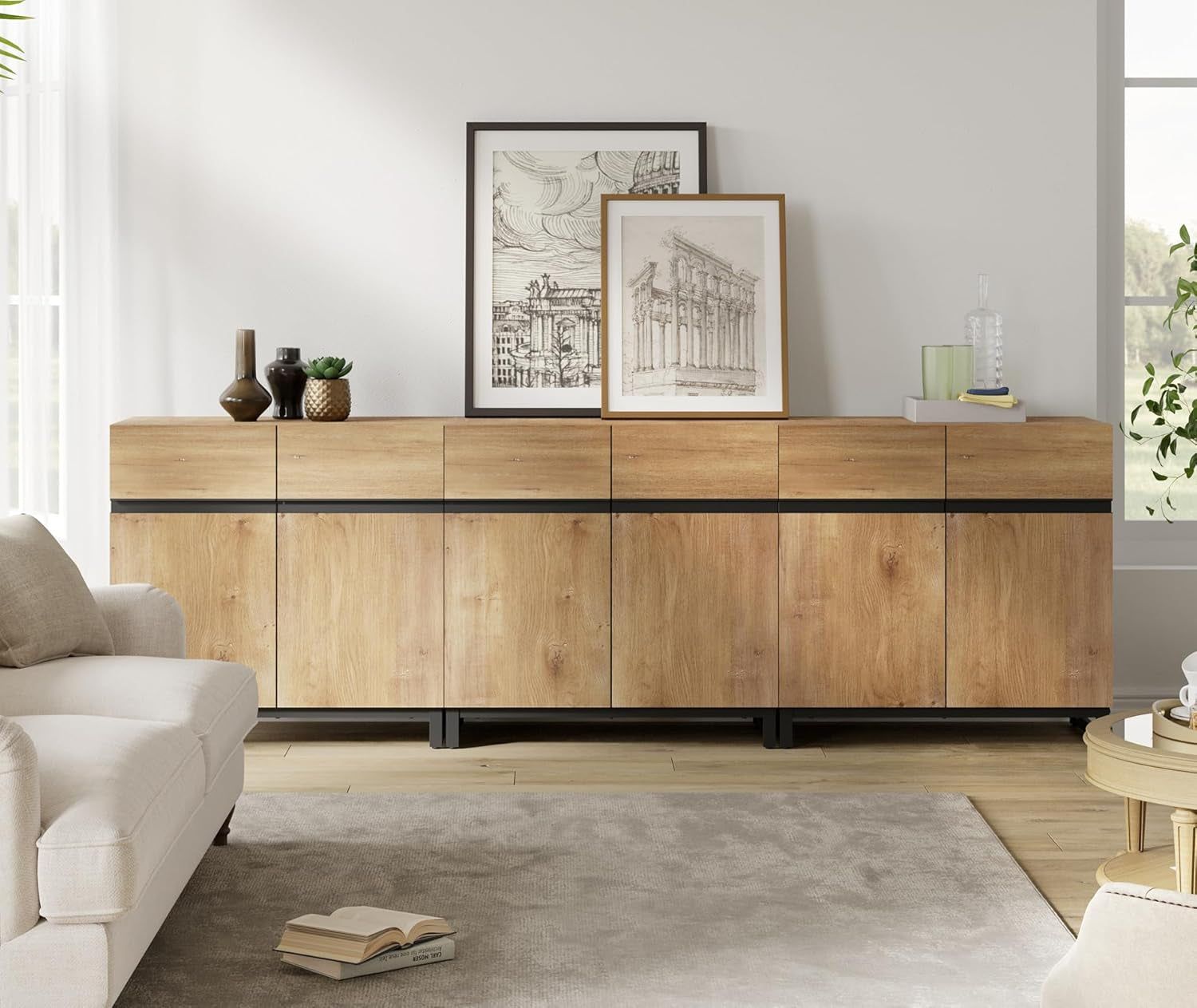 Oak 3-in-1 Modern Sideboard Buffet Cabinet with Shelf