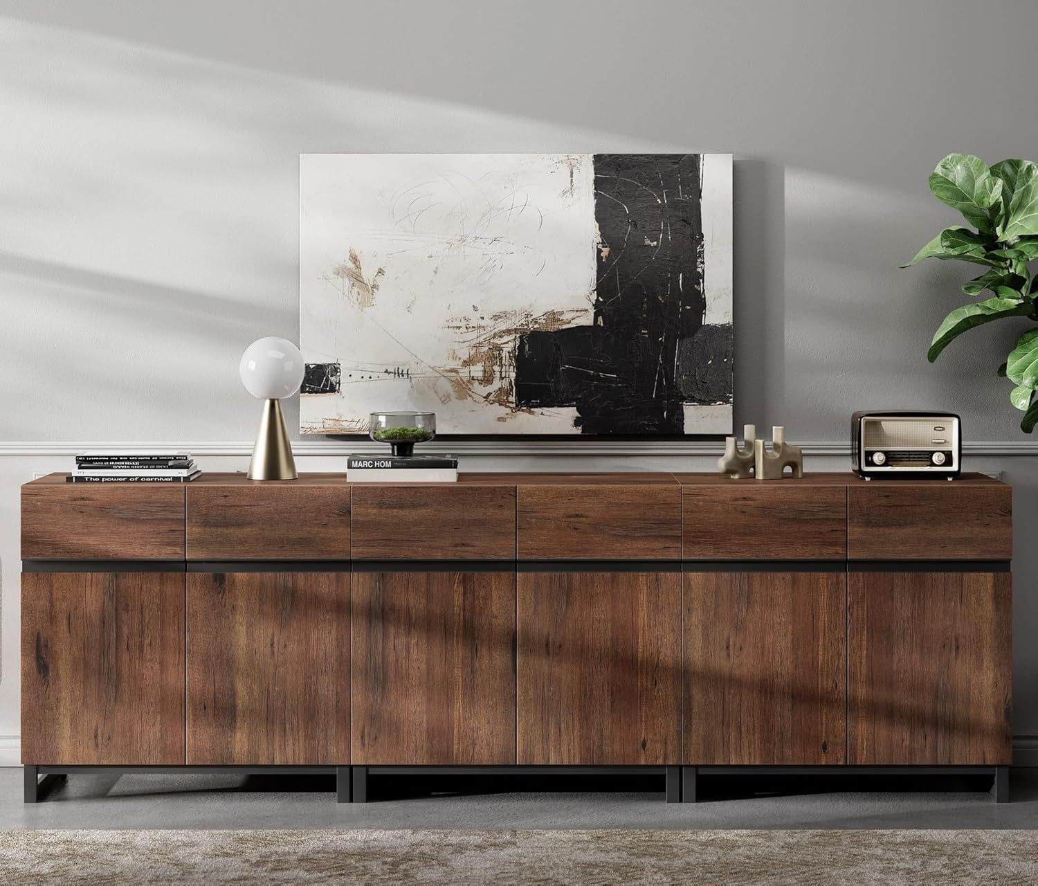 Brown 3-in-1 Modern Sideboard Buffet Cabinet with Shelf