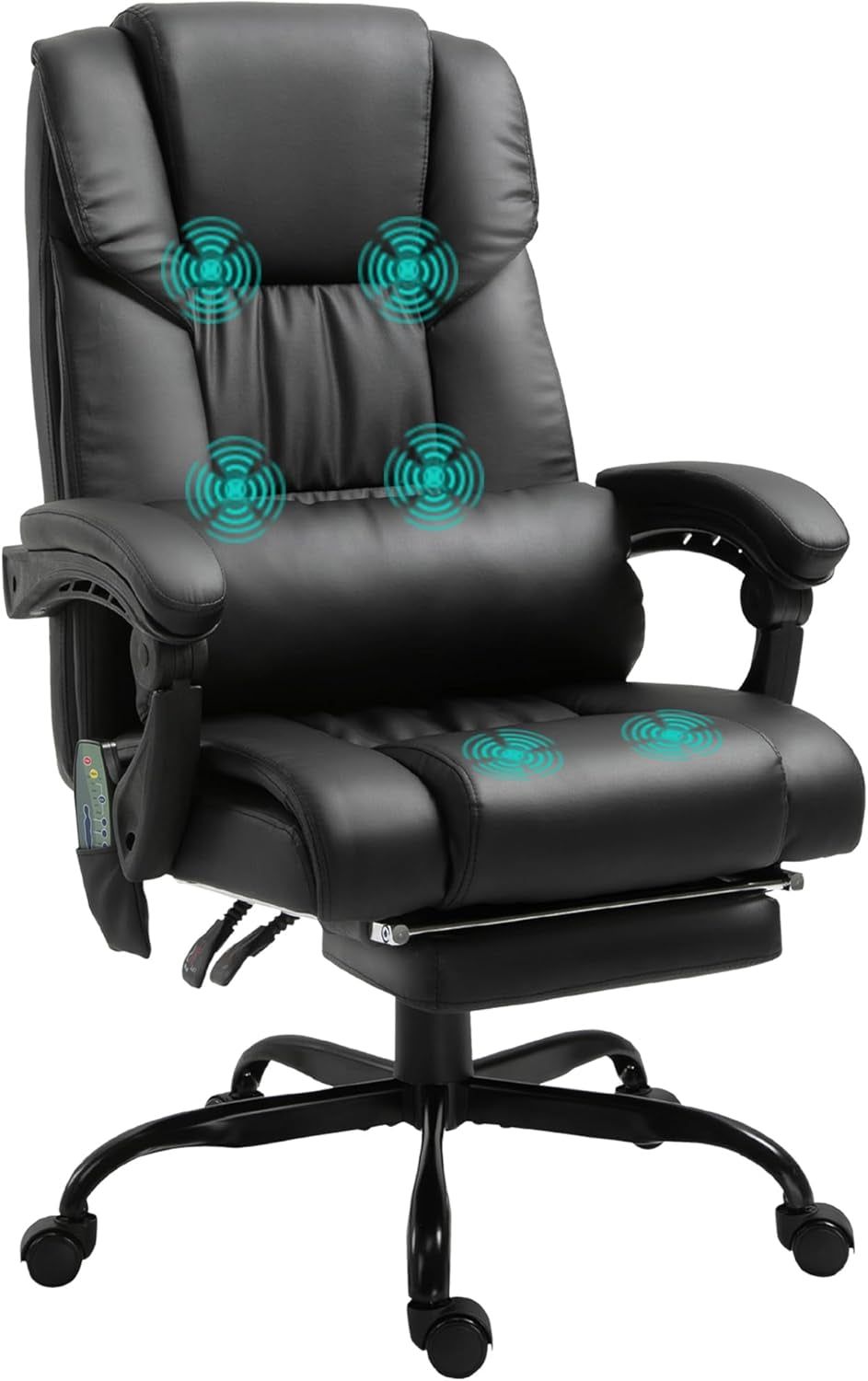 High Back Massage Office Chair with 6 Vibration Points, PU Leather Reclining Computer Chair, Ergonomic Desk Chair with Footrest Adjustable Height and Remote, Black